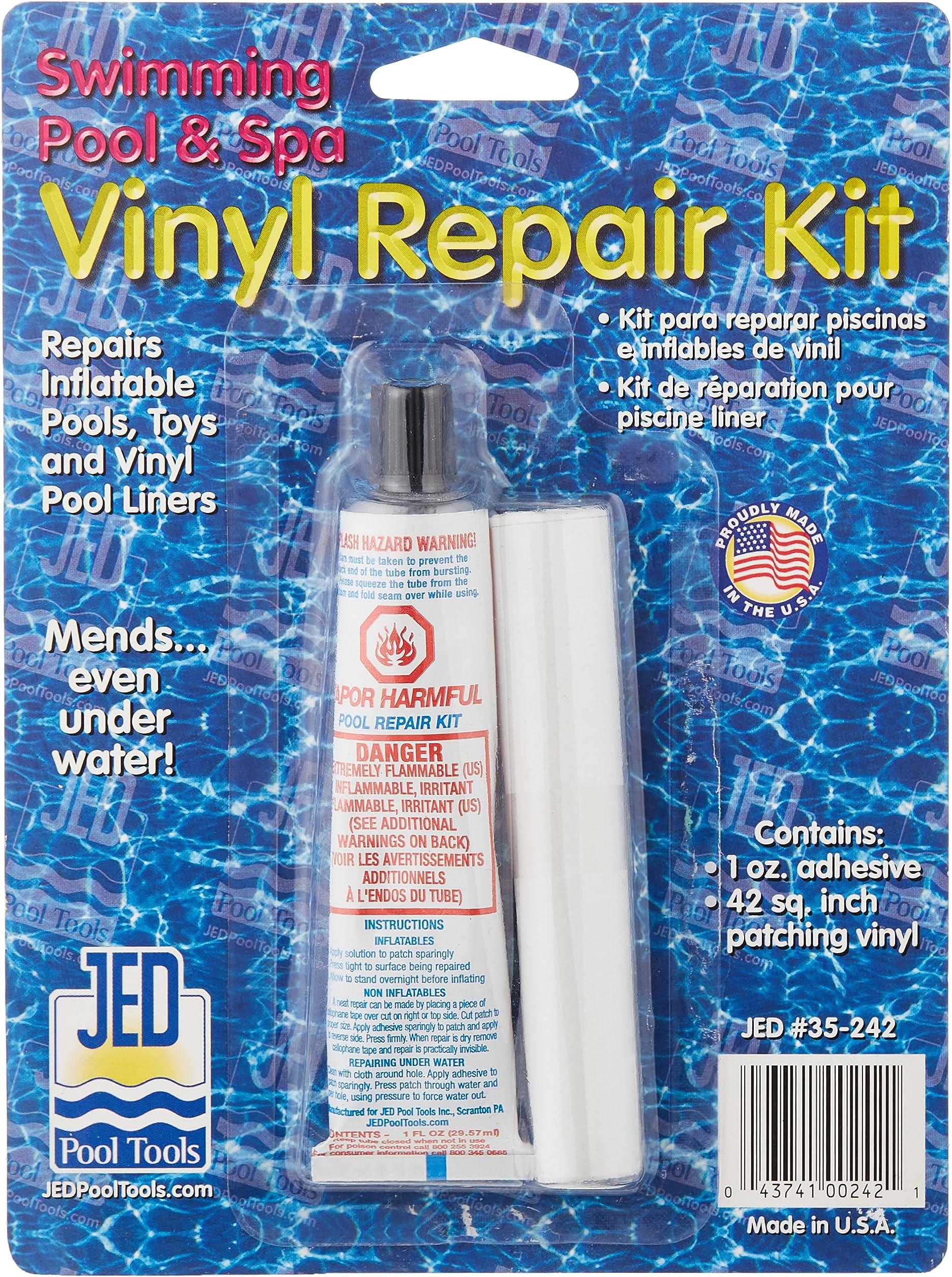 JED Pool Tools 35-242 Pool Liner Repair Kit, 1 Oz. Tube, 42 Sq. in. Patch