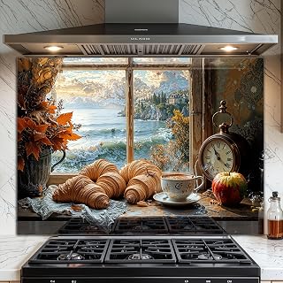 Tempered Glass Backsplash for Kitchen - Easy to Clean Behind Stove Backsplash Protector for Wall - Heat and Scratch Resistant Backsplash for Stove - Rustic Coffee Design
