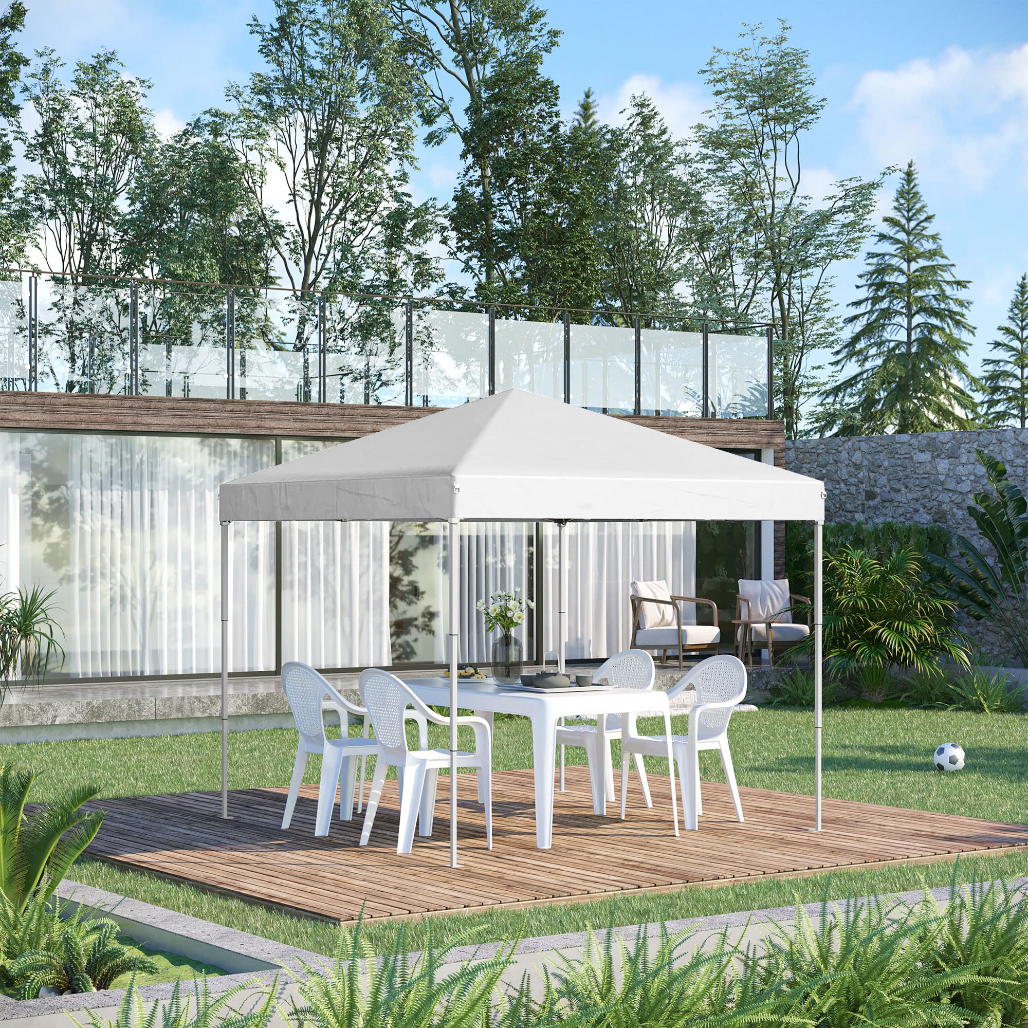 Outsunny Gazebo Pieghevole 2.5x2.5 m Pop Up con Borsa da Trasporto Bianco | 8 Fori di Drenaggio, Gazebo da Esterno, Acciaio e Oxford, Giardino, Feste