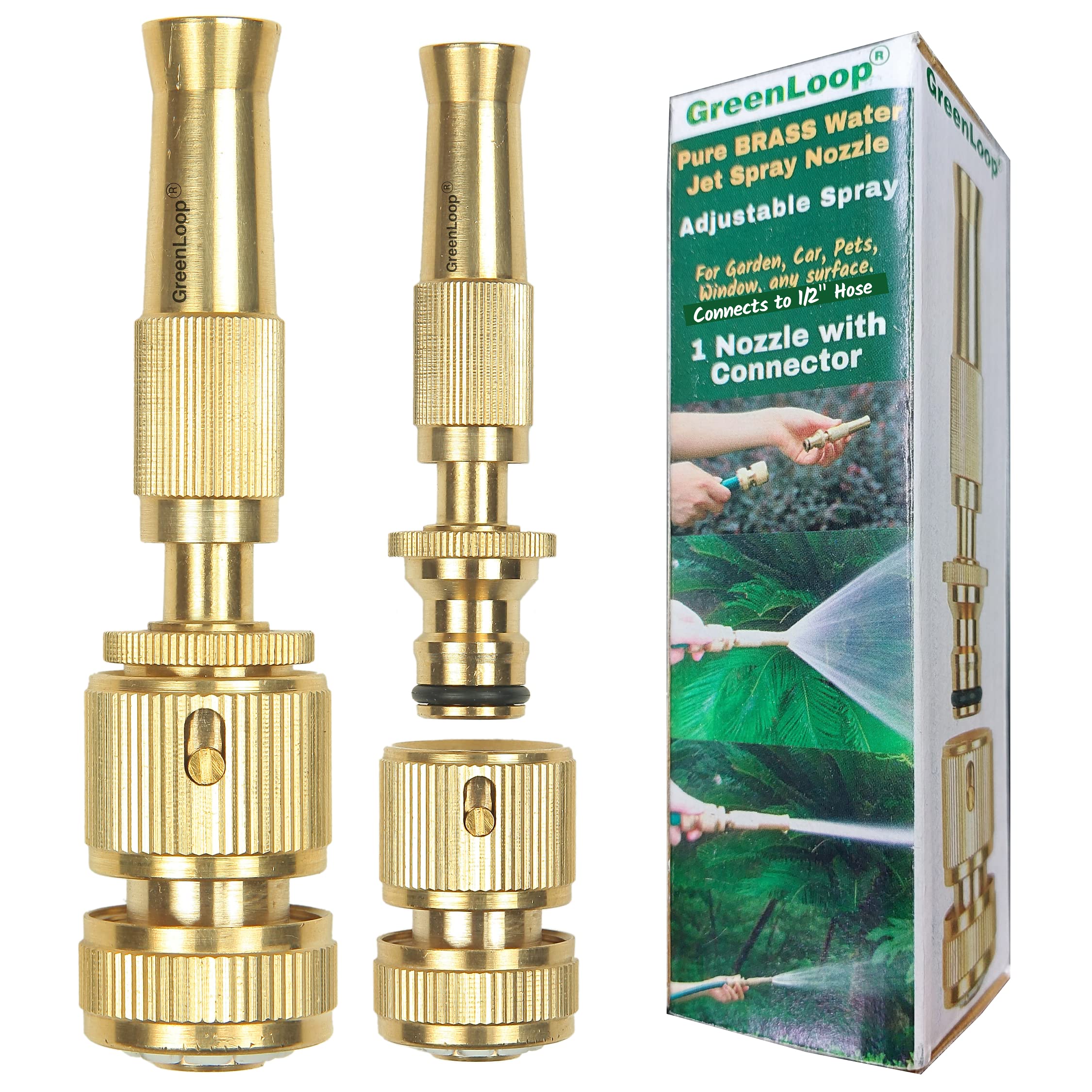 GreenLoop Pure-BRASS Water Spray Nozzle 1/2", Adjustable Spray, Connects to Hose, For Garden-Car-Pets-Window-Plants-Washing, Water Jet Spray, High Pressure (Brass, 1 Nozzle+ Removable Connector) (B09TY6K7TF) Amazon Price History, Amazon Price Tracker