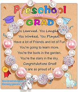 Parma77 2025 Kindergarten/Preschool/5th Grade Graduation Gifts, Adjustable Unicorn Bracelet with Pearl & Rhinestone Ball,