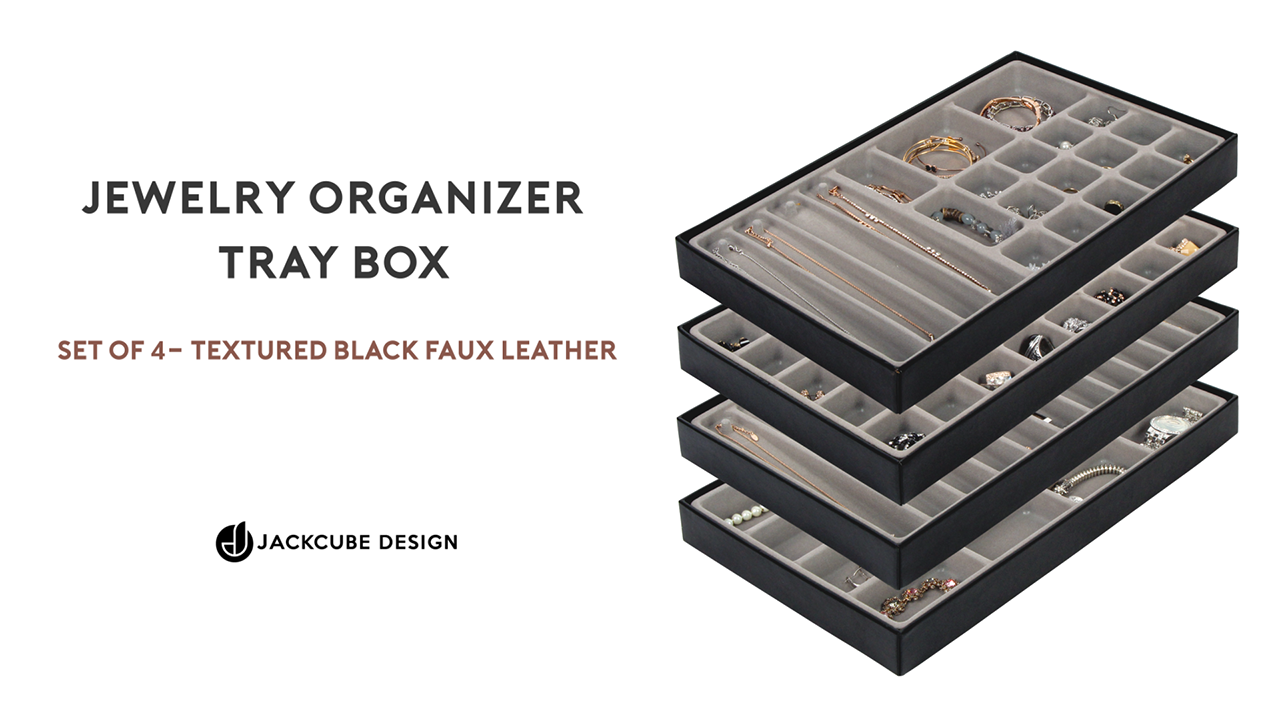 Stackable Jewelry Organizer Trays 4 Set - PU Leather Storage Display Case with Amazon.com: Voova Stackable Jewelry Organizer Tray with Lid  main image 3