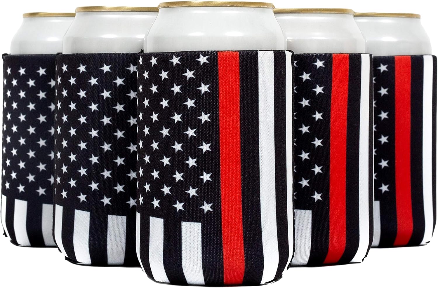 QualityPerfection Beer Can Cooler Sleeve, Neoprene Collapsible Holder Economy Bulk Insulation with Stitches Perfect 4 Events,Custom DIY Projects - 12 Units- Pattern (Police - USA Black Flag)