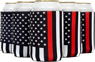 QualityPerfection Beer Can Cooler Sleeve, Neoprene Collapsible Holder Economy Bulk Insulation with Stitches Perfect 4 Events,Custom DIY Projects - 12 Units- Pattern (Firefighter)