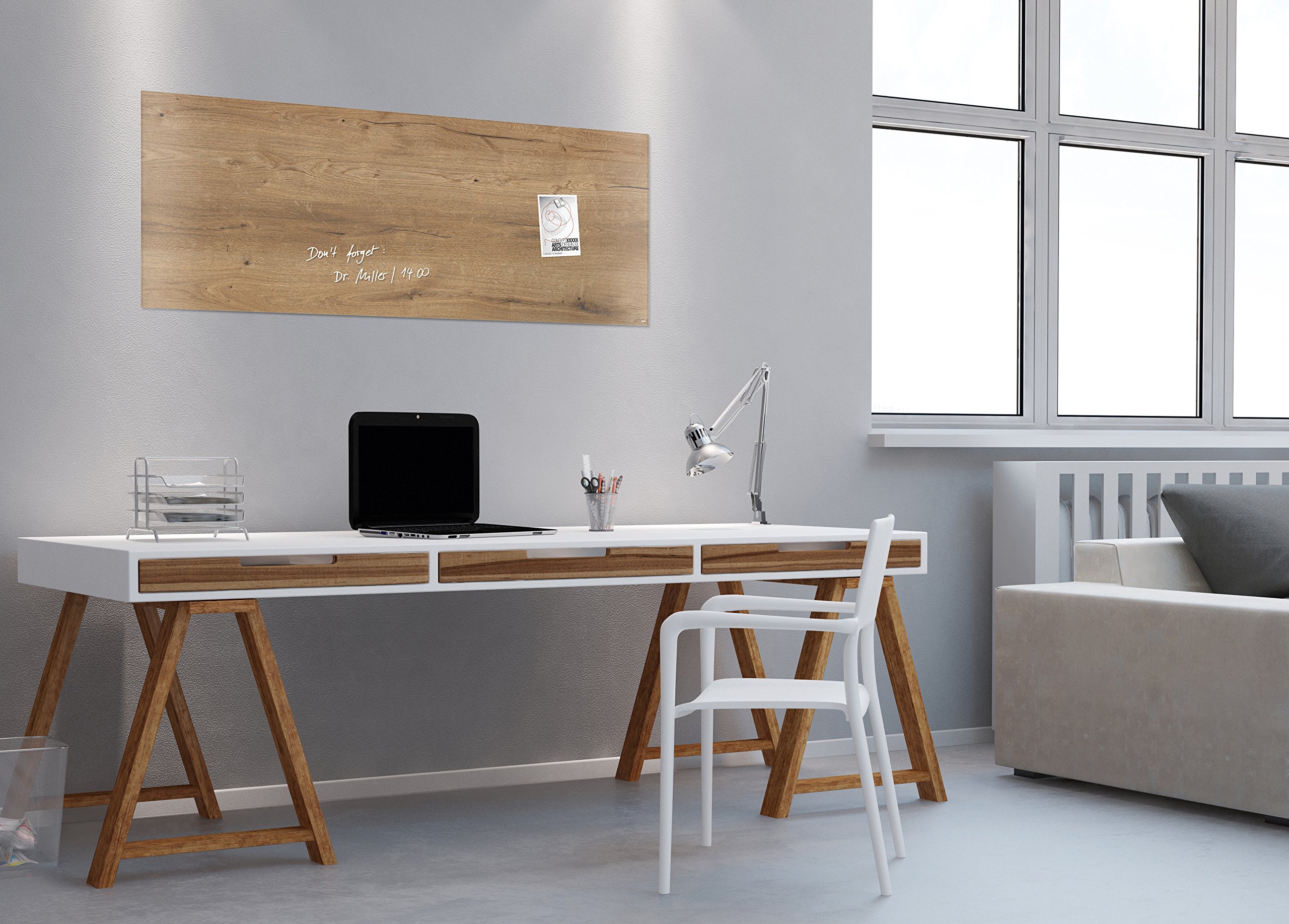 SIGEL GL247 magnetyczna szklana tablica/tablica magnetyczna, 130 x 55 cm, projekt naturalnego drewna - Artverum