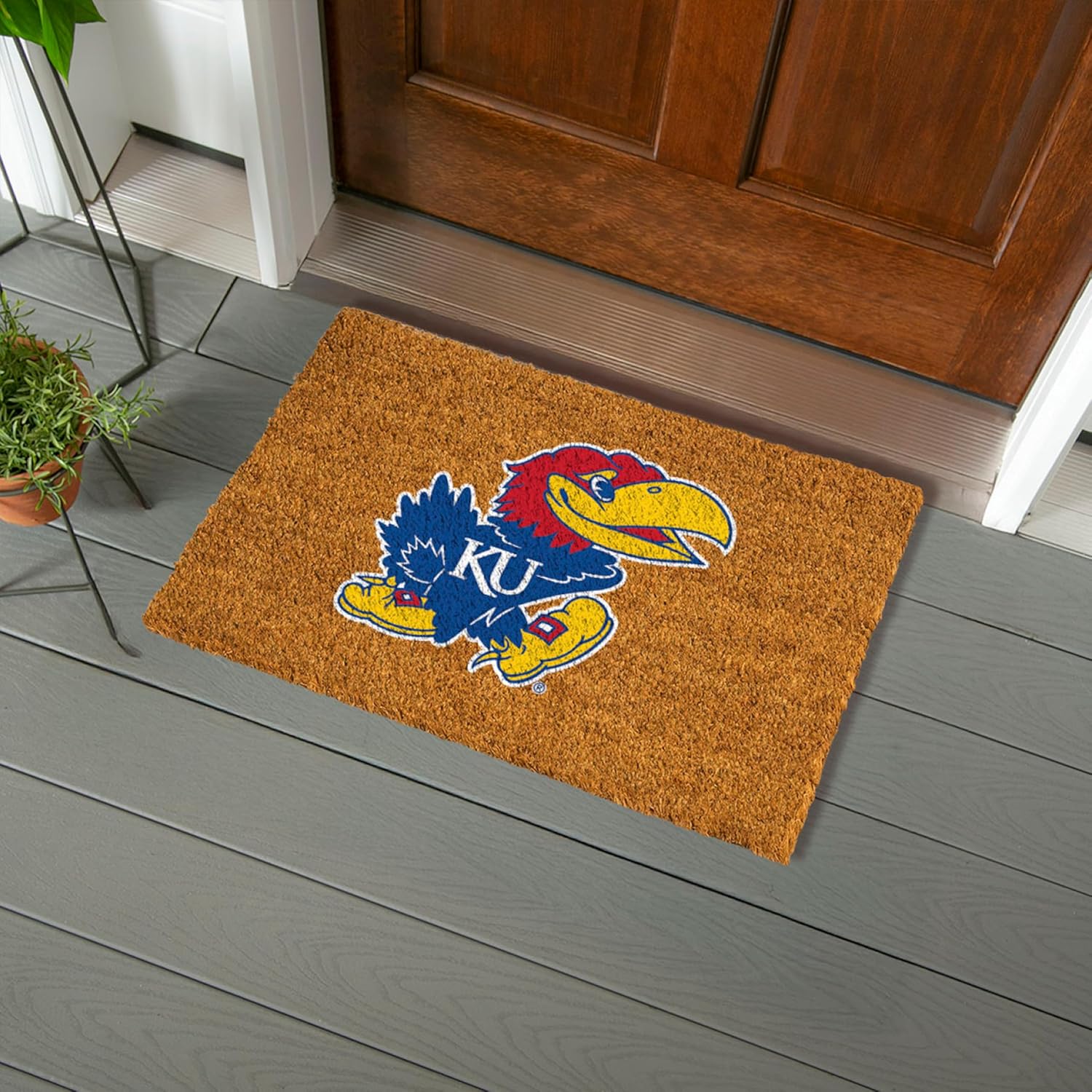 Team Sports America NCAA University of Kansas College Personalized Coir Door Mat, 18 x 30 Inches Custom Name Doormat, Front Door Welcome Mats