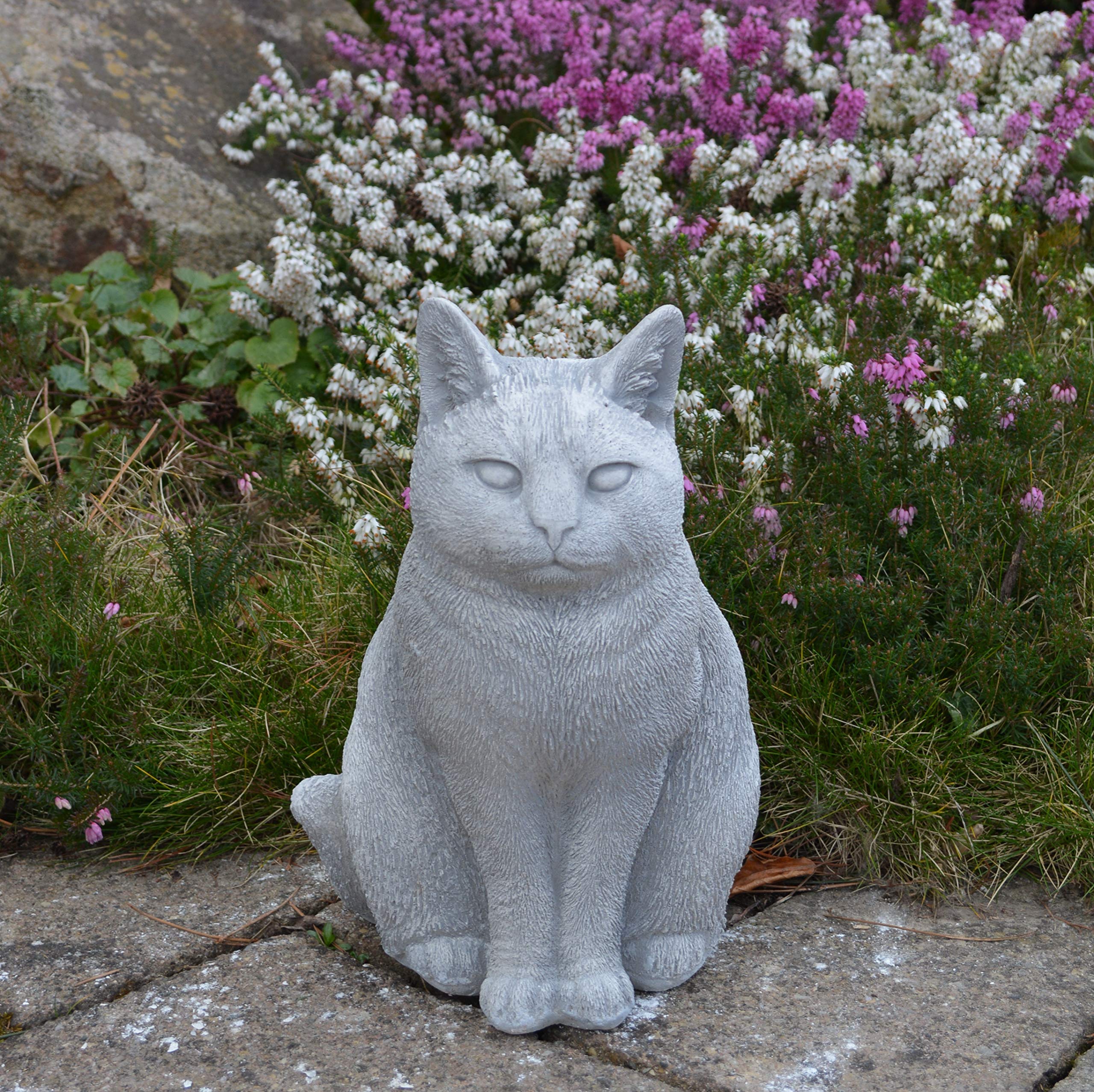 gartendekoparadies.de Stojący kot, kamienna figurka, wys. 29 cm, 9 kg, szary, odporny na mróz z odlewu kamiennego do użytku na zewnątrz