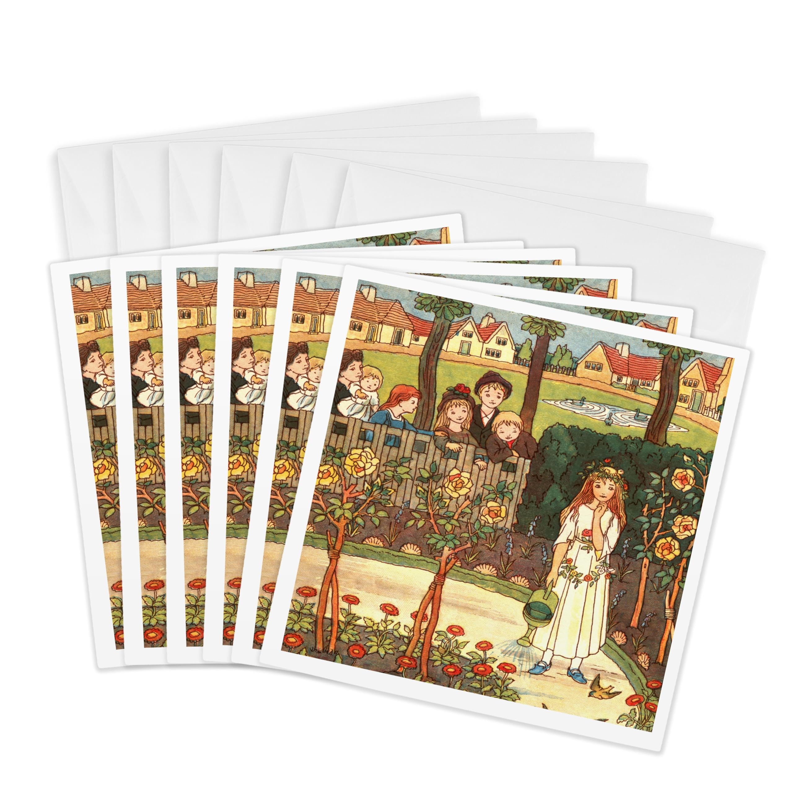 3dRose gc_222029_1 6 x 6-Inch "Mary Mary Quite Contrary- Victorian Illustration" Greeting Card (Pack of 6)
