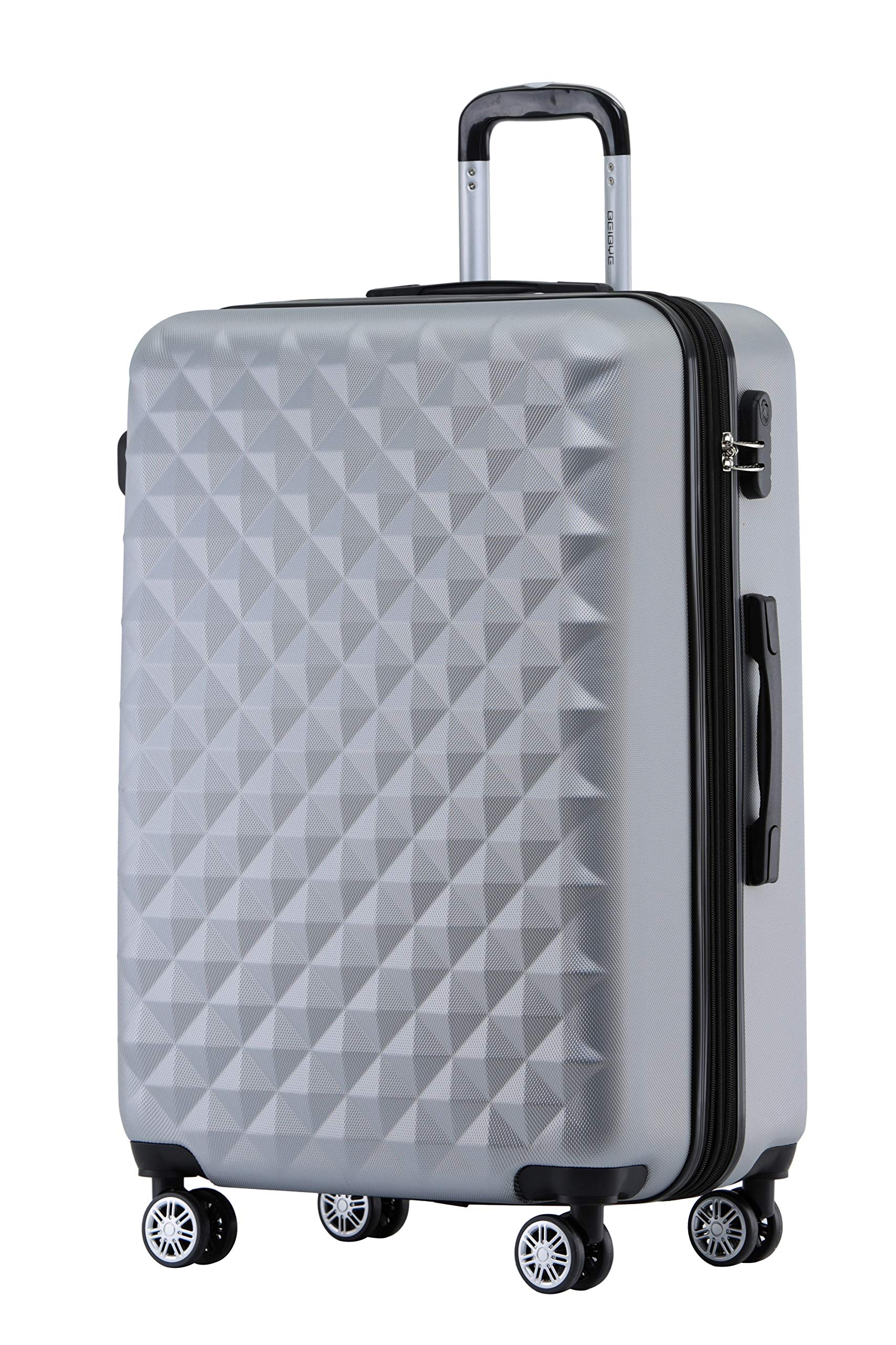 BEIBYE Zwillingsrollen 2066 Hartschale Trolley Koffer Reisekoffer Gepäck M-L-XL-Set (Silber, L)