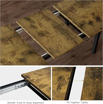 Feonase 5-Piece Dining Table for 4-8 People, 63 Extendable Kitchen Table Set with 2 Benches & 2 Square Stools, Dining Room Table with MDF Wood Board, Easy Clean, Rustic Brown