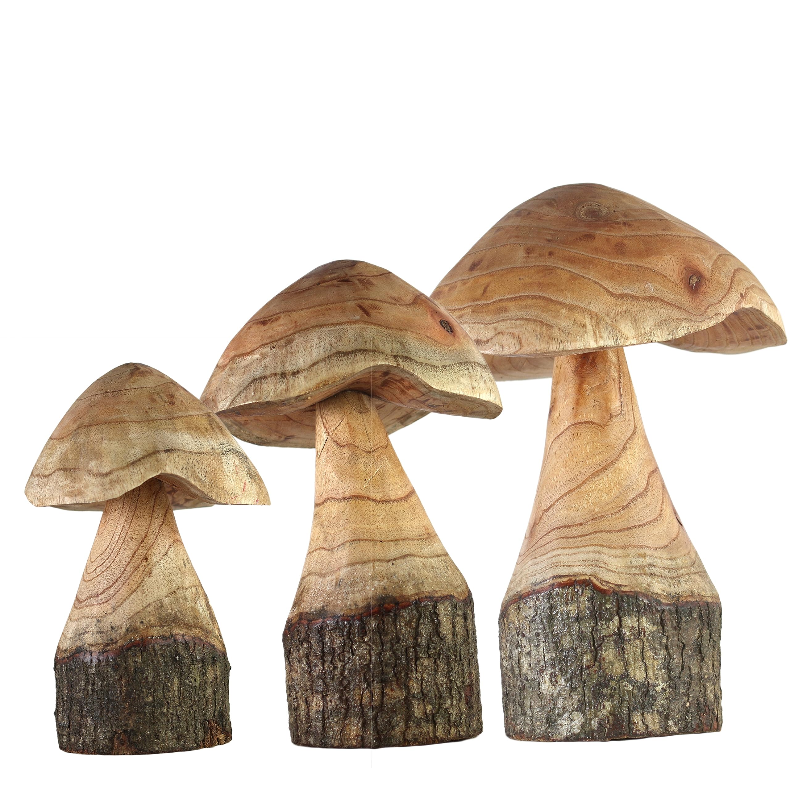 ART-CRAFT Naturnahe Holzpilz-Deko Set mit 3 handgeschnitzten