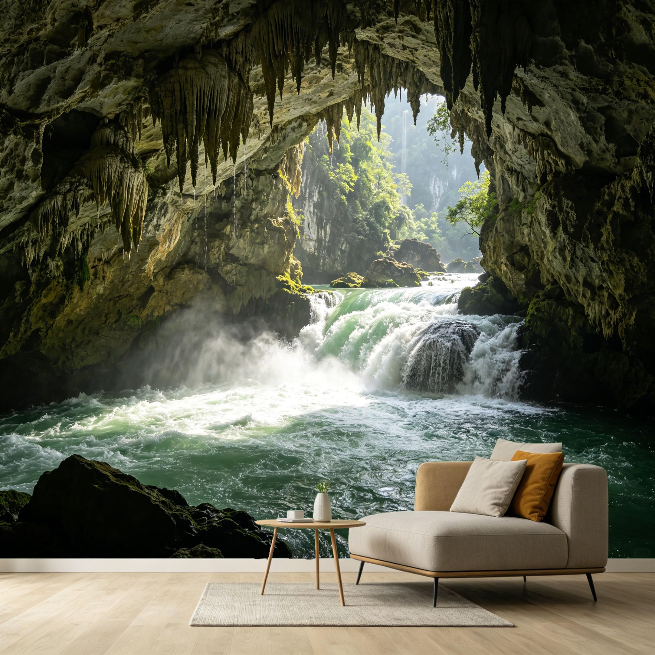 Custom Size Wall Murals Hidden Cave Waterfall Mountain Lake Landscape 3D Trompe L'Oeil SelfAdhesive Wall Fabric Removable Large Wallpaper for Photo Living Room