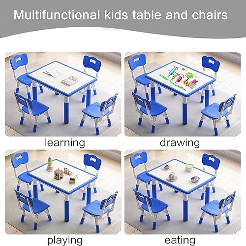 Miniatura 21 de Juego de mesa y silla para niños pequeños, mesa y silla para niños de altura ajustable, juego de 4, 31.5 pulgadas de largo x 23.6 pulgadas de ancho,