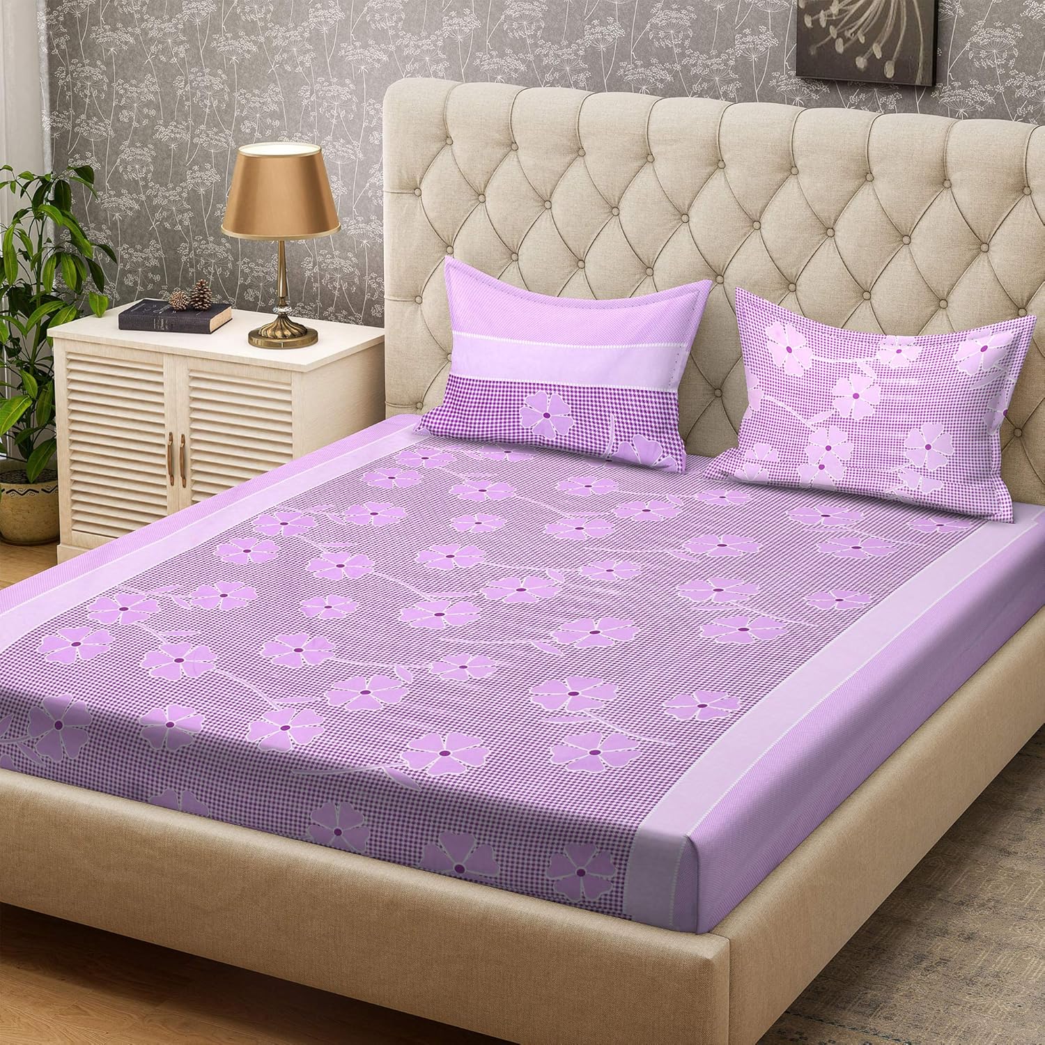 Bombay Dyeing Double Bedsheet with 2 Pillow Covers Purple Amazon.in