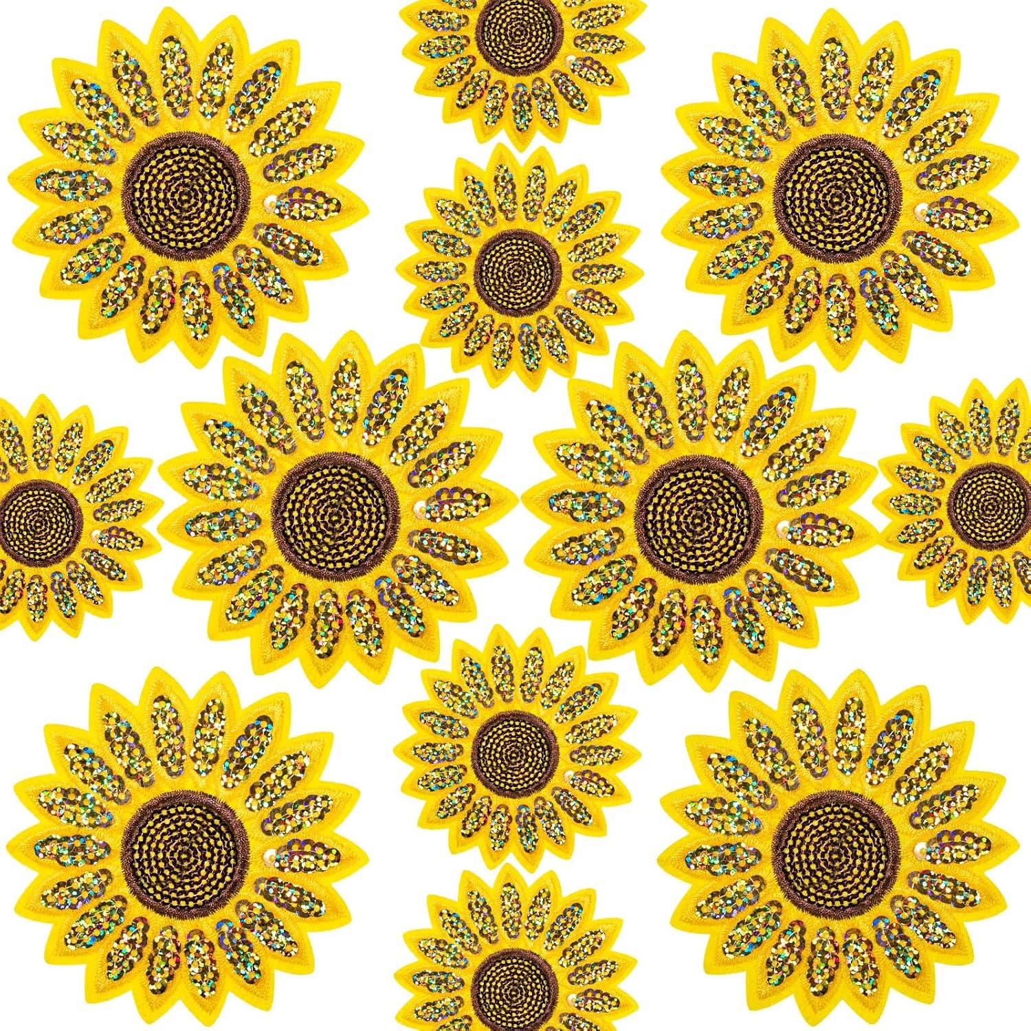 12Pcs Sunflower Iron On Patches, 2 Sizes Sunflower Flowers