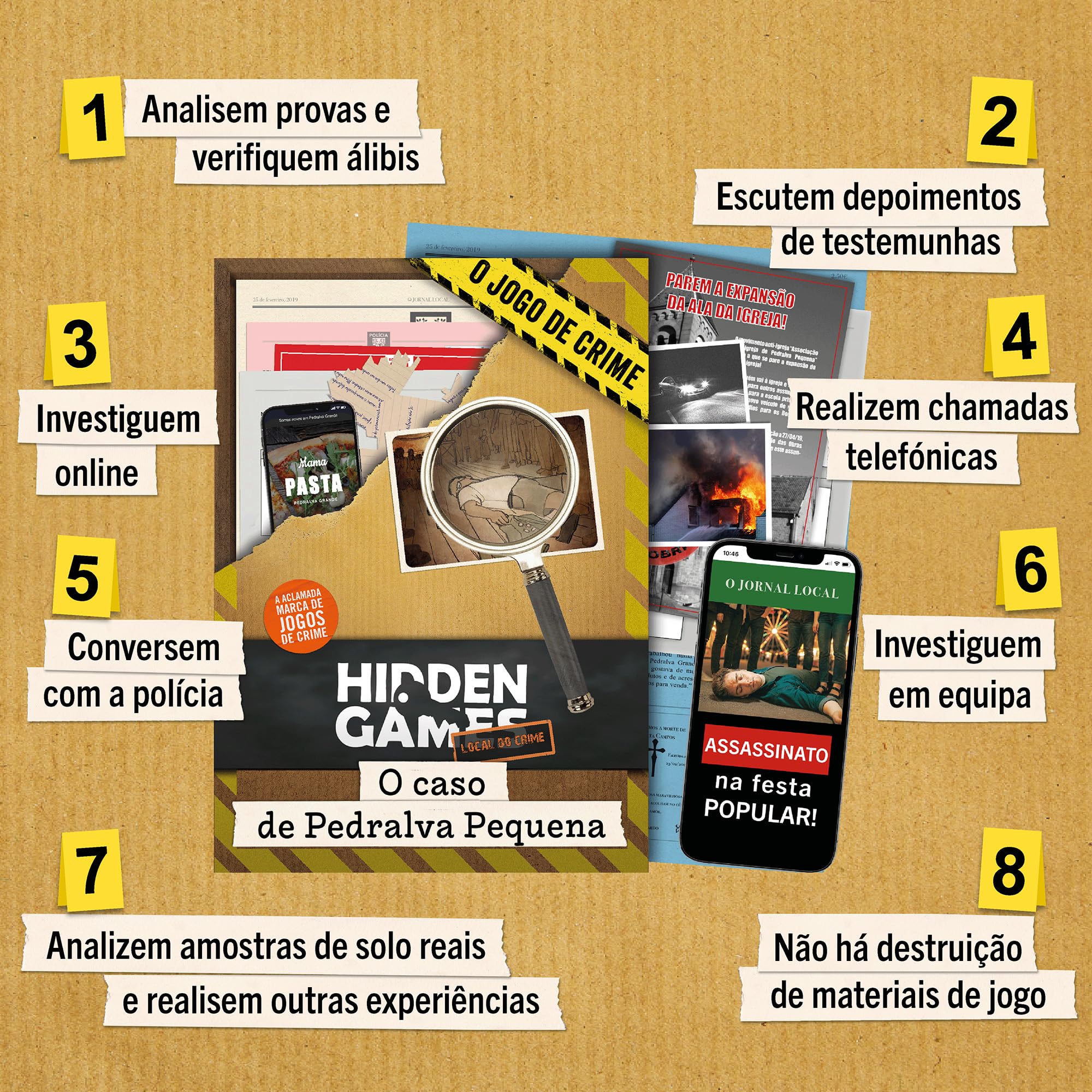 Hidden Games Local do Crime – O Caso de Pedralva Pequena – Jogo de detetive Realista em português, Murder Mystery, Jogo de Sala de Fuga, 1-6 jogadores