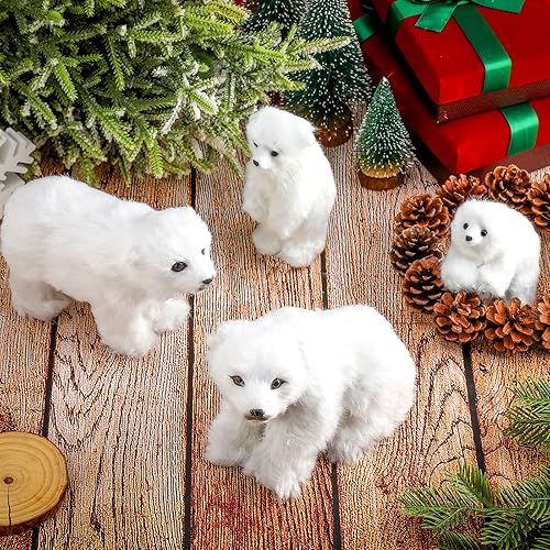 Miniatura 6 de Yinder 4 piezas Adorno de Navidad de Oso Polar Grande Oso Polar de Peluche Blanco con Bufanda Animales Colgantes de Oso Polar de Peluche Realistas