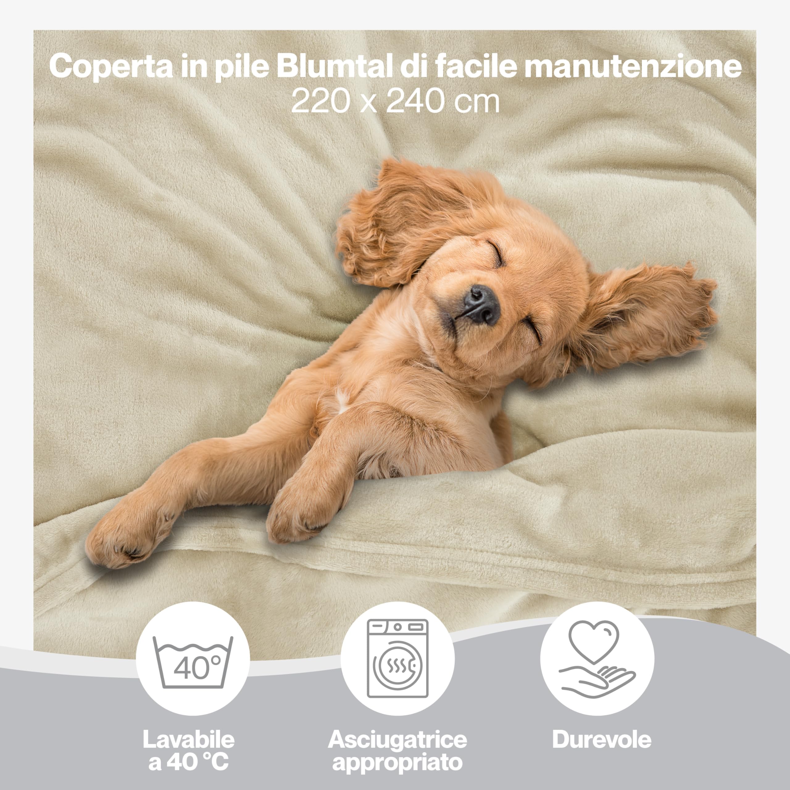 Blumtal Coperta Pile 220x240cm - Coperta Plaid divano super morbida - Coperta Divano certificata OKEO-Tex - coperta per divano - coperta invernale - coperte in pail - plaid matrimoniale - color sabbia