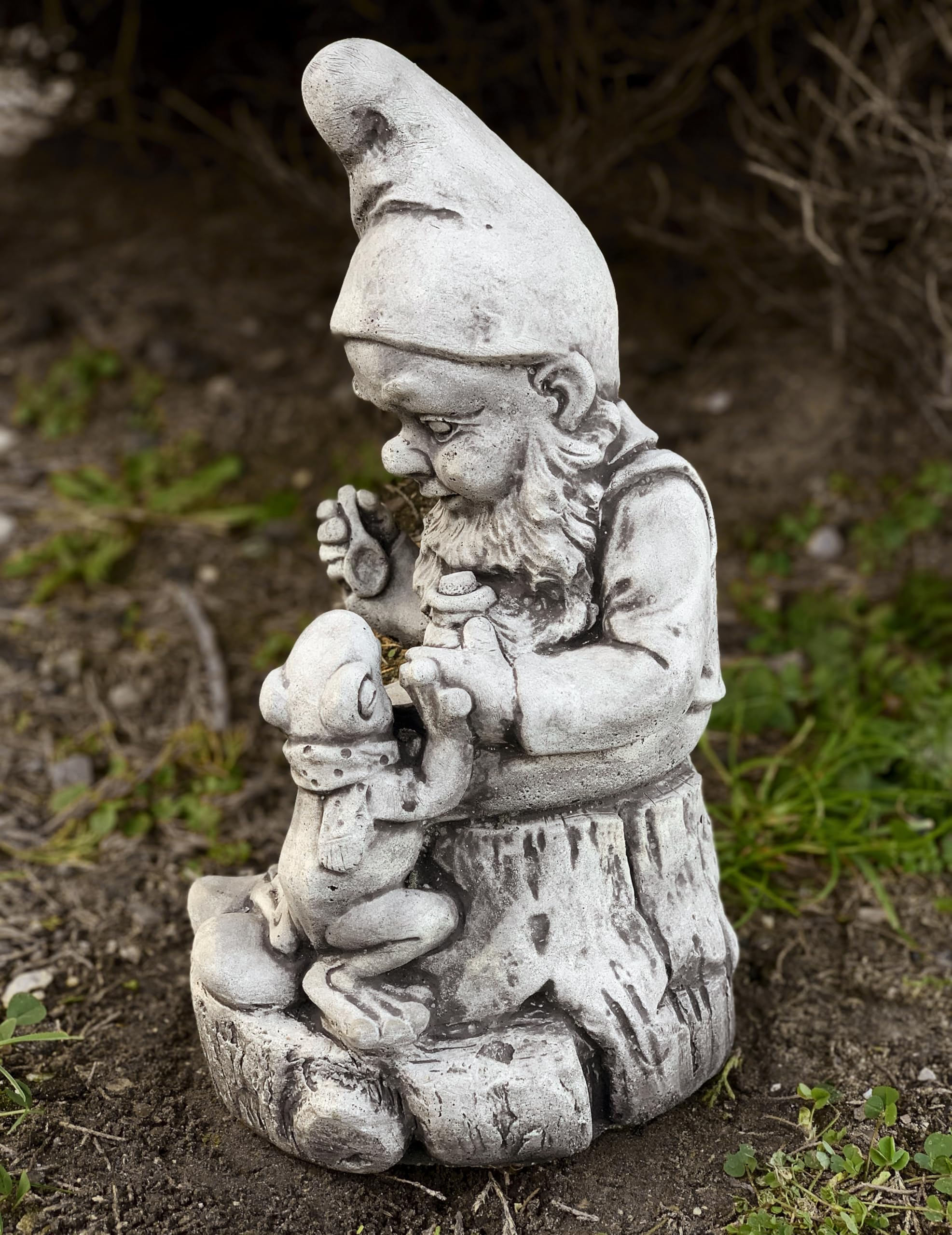 Oloma Grey Stone Concrete Gnome Statue Concrete Sitting Troll Sculpture Outdoor Realistic Elf Figurine Stone Playful Gnome Gift Ornament For Garden And Home Cement Dwarf Figurine Backyard Decor Ornament