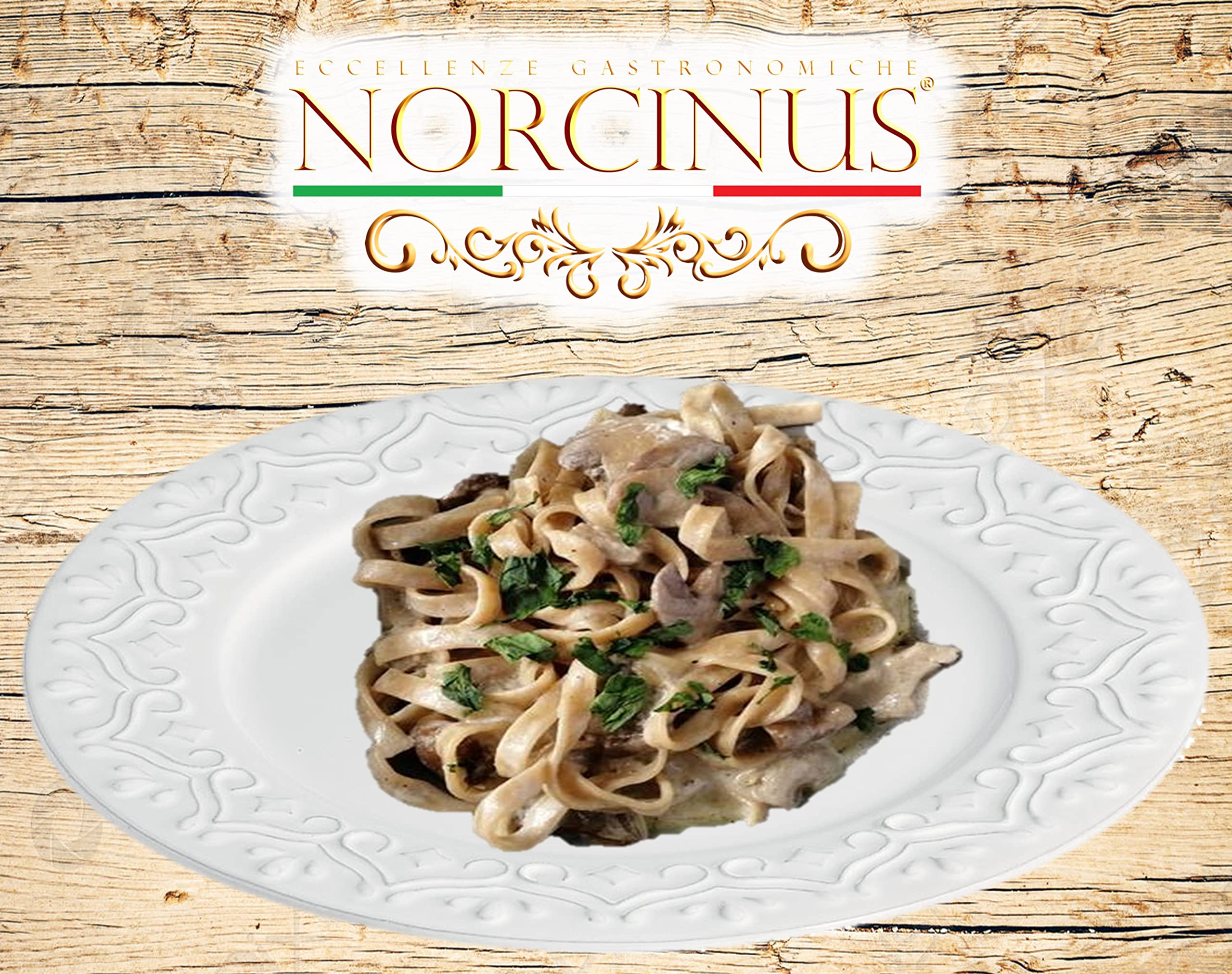 Trufas Norcinus, caja regalo con 500 gramos de Norcinetti con trufa negra de trigo cultivado y procesado en Italia + 250 ml de aceite de oliva virgen extra italiano con trufa blanca