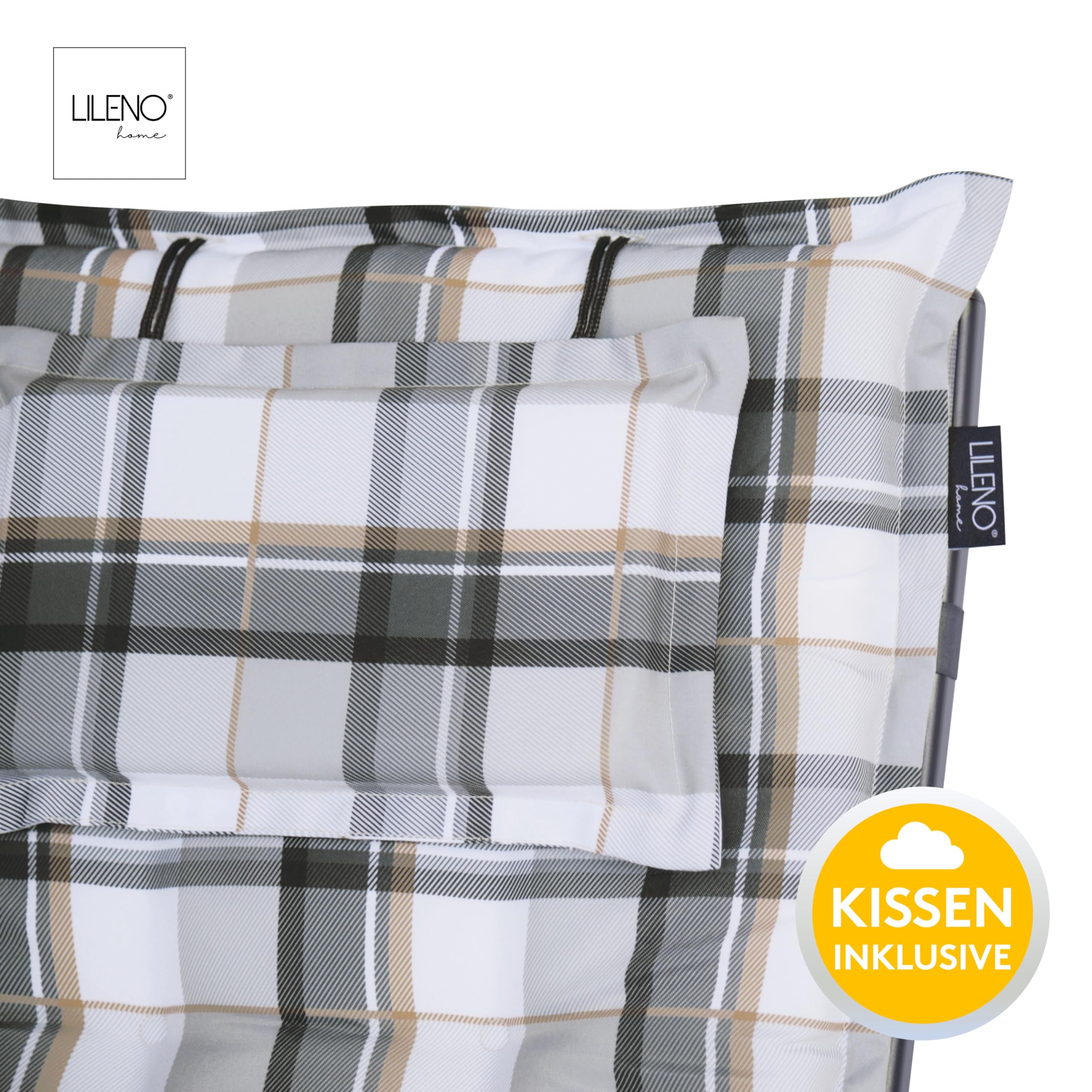 LILENO HOME Mar 1 cuscino per lettino a rotelle e sdraio da spiaggia, grigio a quadri Y, cuscino imbottito per lettino da giardino (188 x 60 x 8 cm)