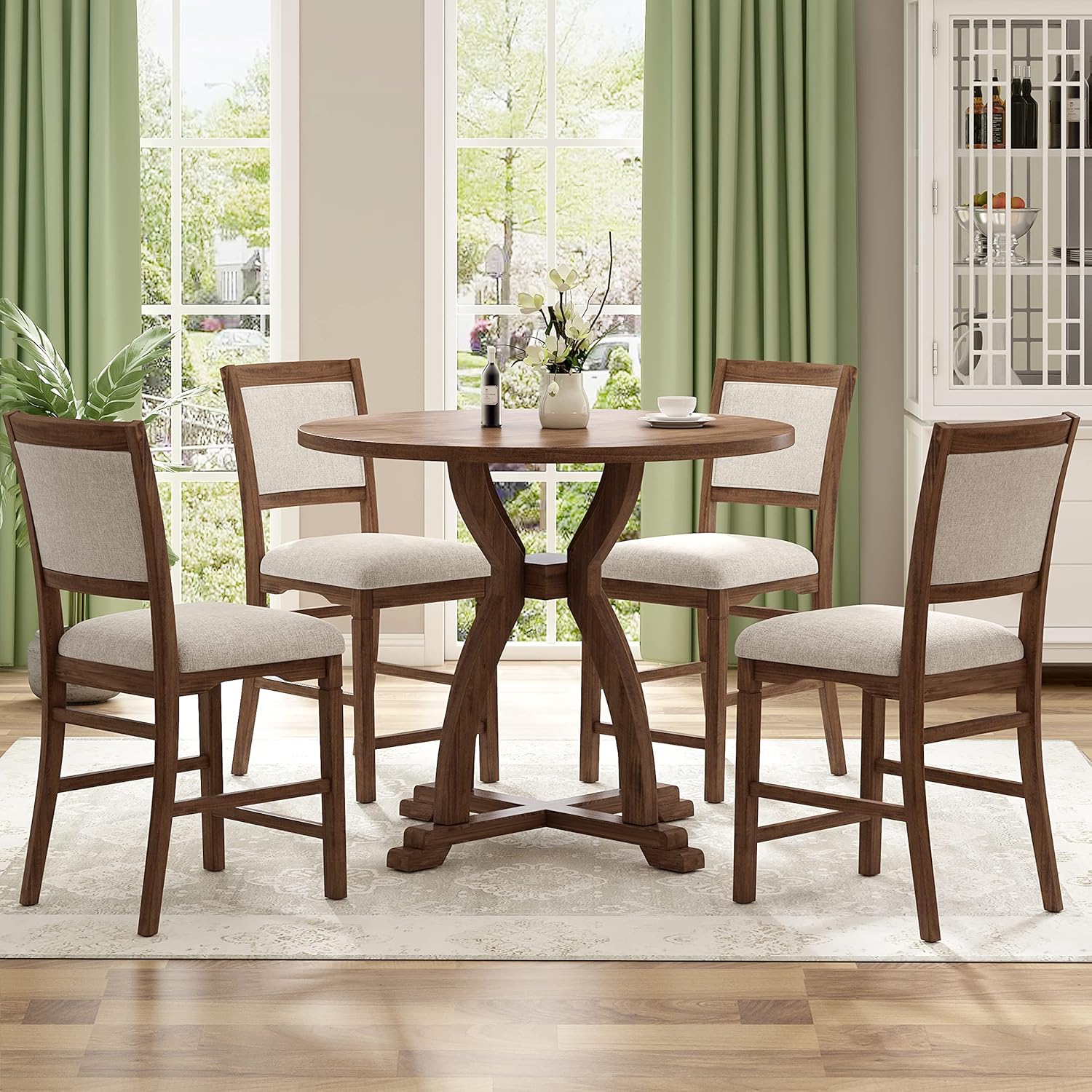 Amazon.com - Polibi 5-Piece Round Dining Table Set with Trestle Legs ...