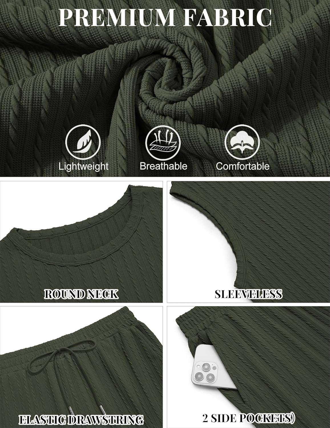 COOFANDY Men's 2 Piece Outfits Beach Knit Jacquard Sleeveless Shirt and Shorts Sets Summer Athletic Vacation Set - Image 5