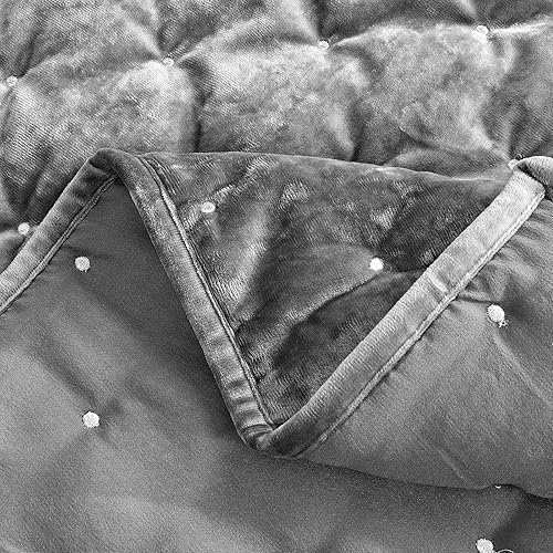 Miniatura 10 de Sunshine Nicole Juego de edredón bordado con hilo dorado metálico, cara de terciopelo envejecido y reverso de microfibra sólida cepillada, con