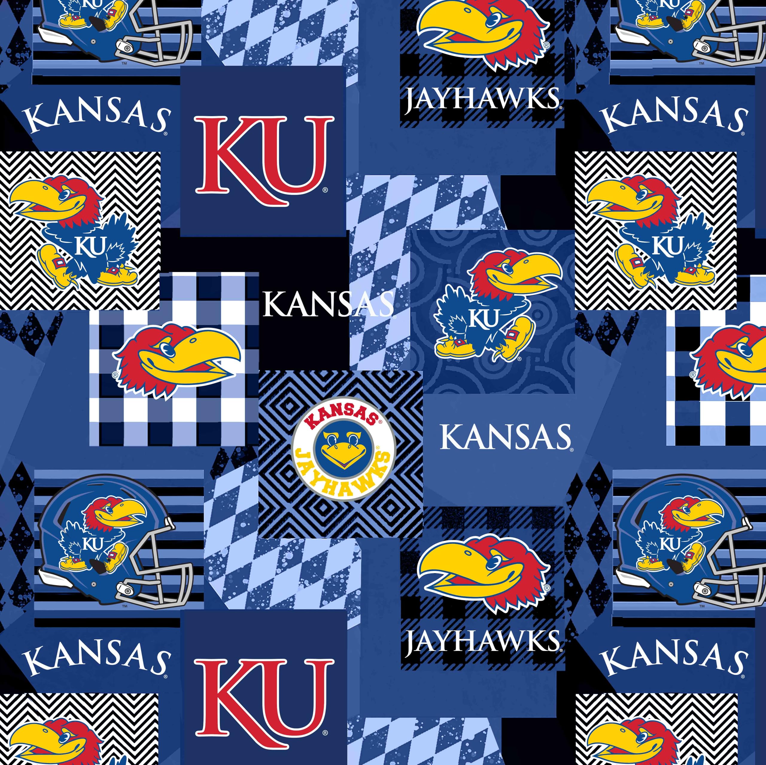Officially Licensed University of Kansas Minky Fabric with Geometric Design-Kansas Jayhawks Minky Fleece Sold by The Yard