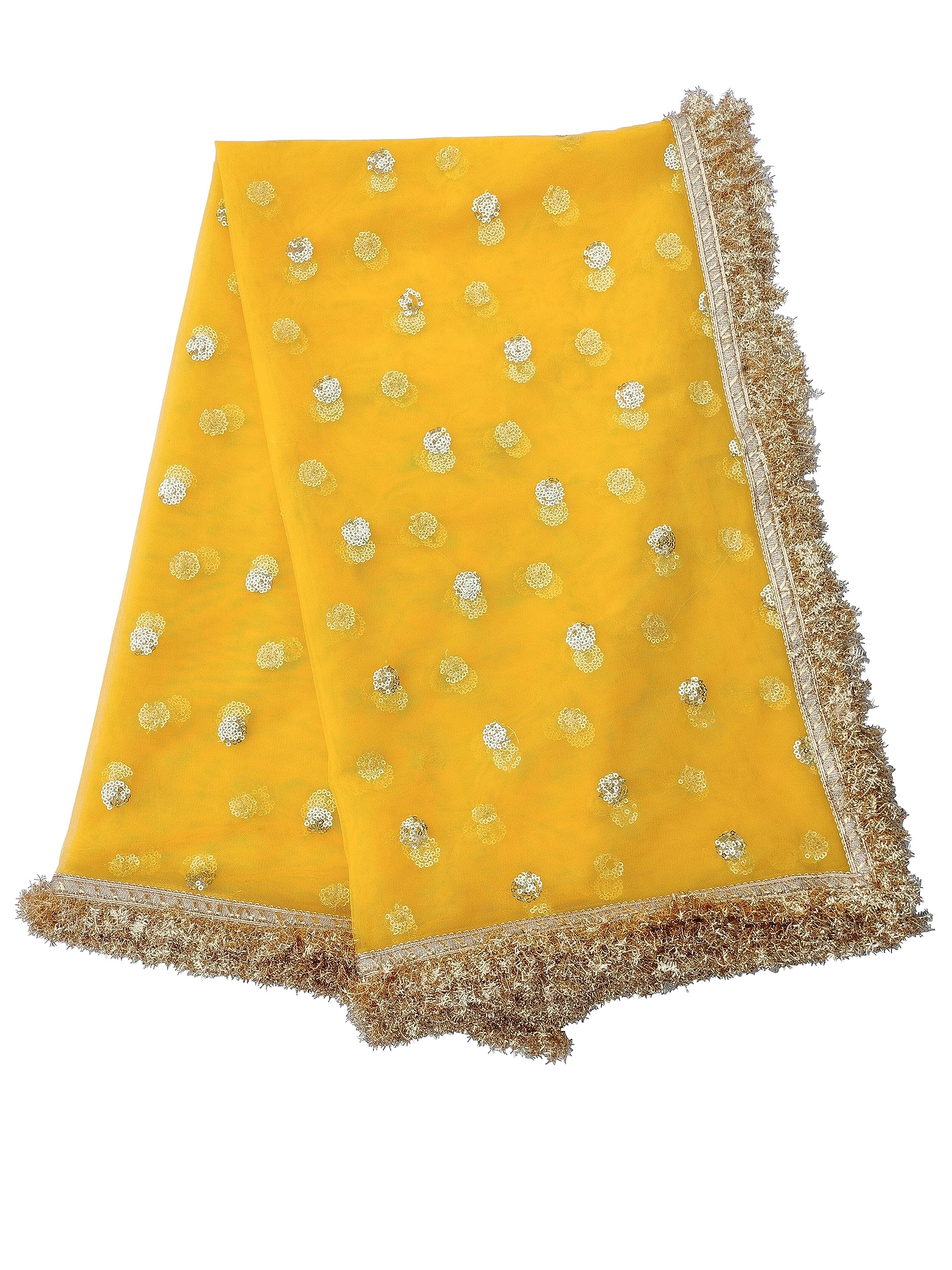 faith visit Women's Embellish Net Pakistani Laced Dupatta (Yellow), Free Size-picture-25