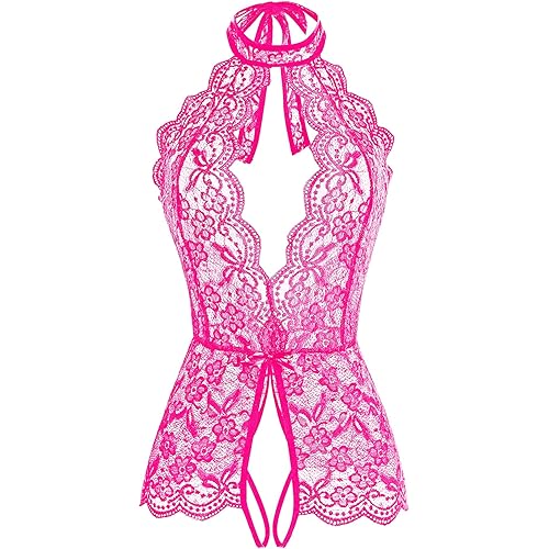 Women Lingerie for Women Deep V Halter One Piece Teddy Bodysuit