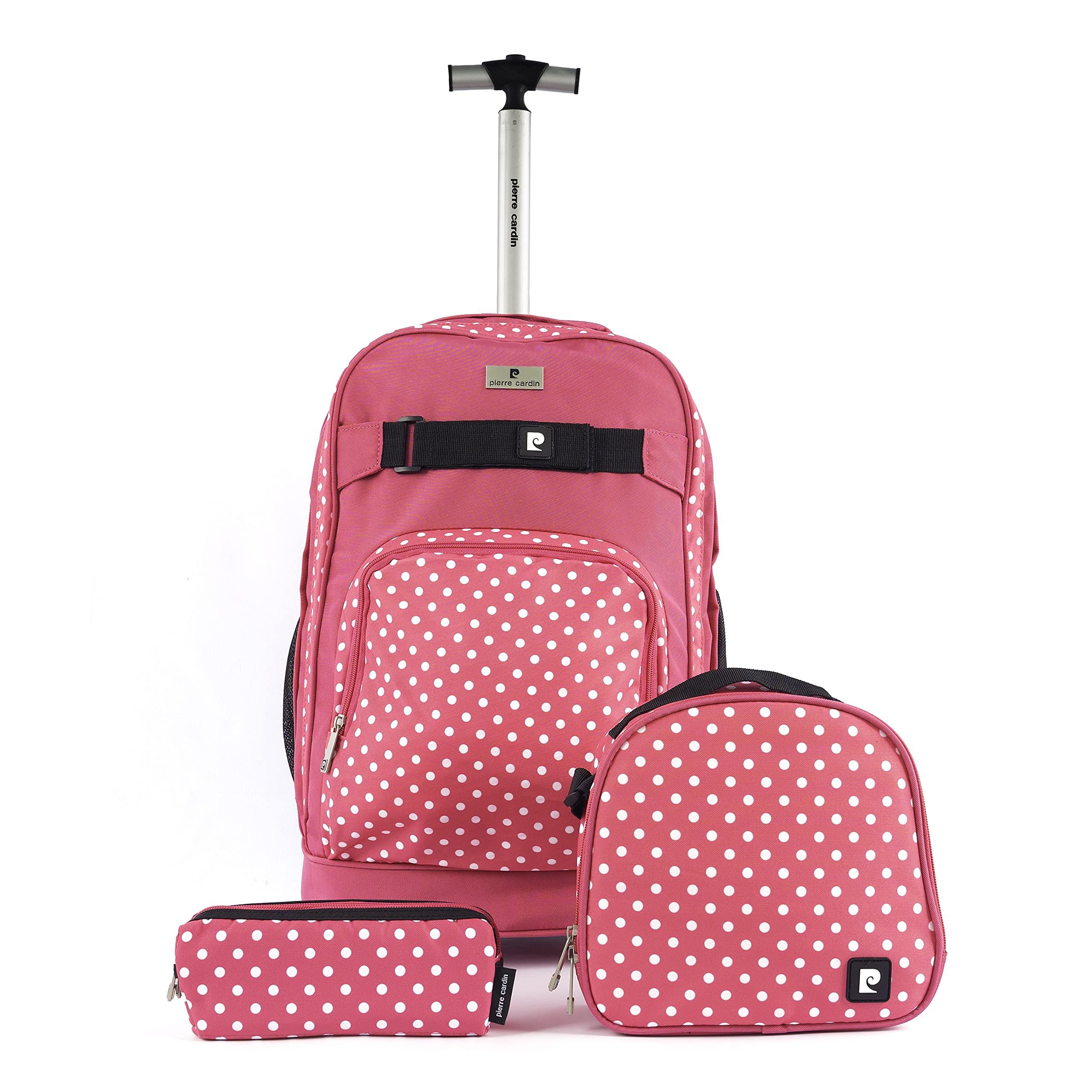Pierre Cardin Trolley Backpack Set of 3-Pink White Dots Design
