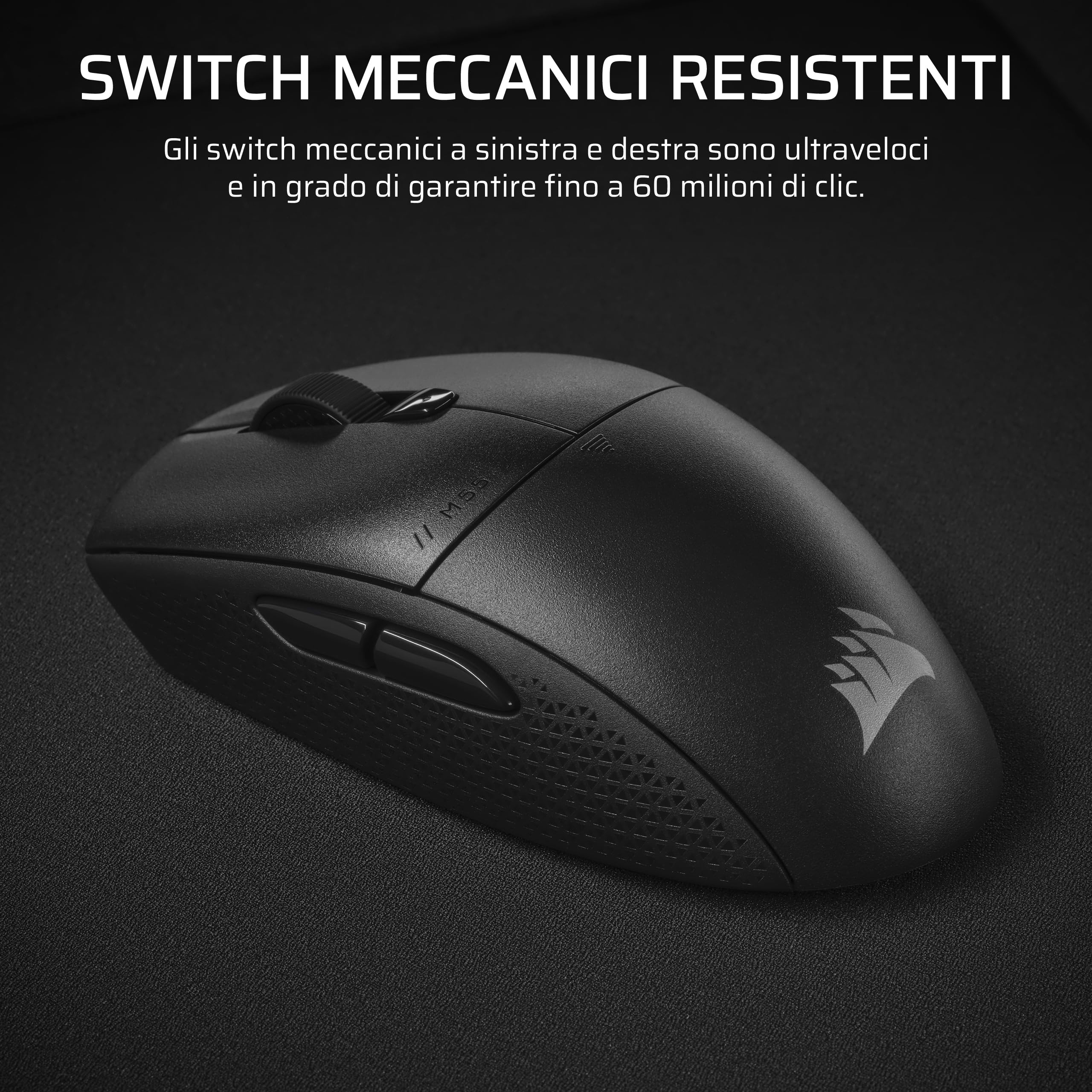 Corsair M55 WIRELESS Mouse da Gioco FPS Leggero – Nero | 2.4GHz & Bluetooth, 24.000 DPI, Batteria di Lunga Durata, Sei Pulsanti Programmabili, Impugnature Laterali Testurizzate