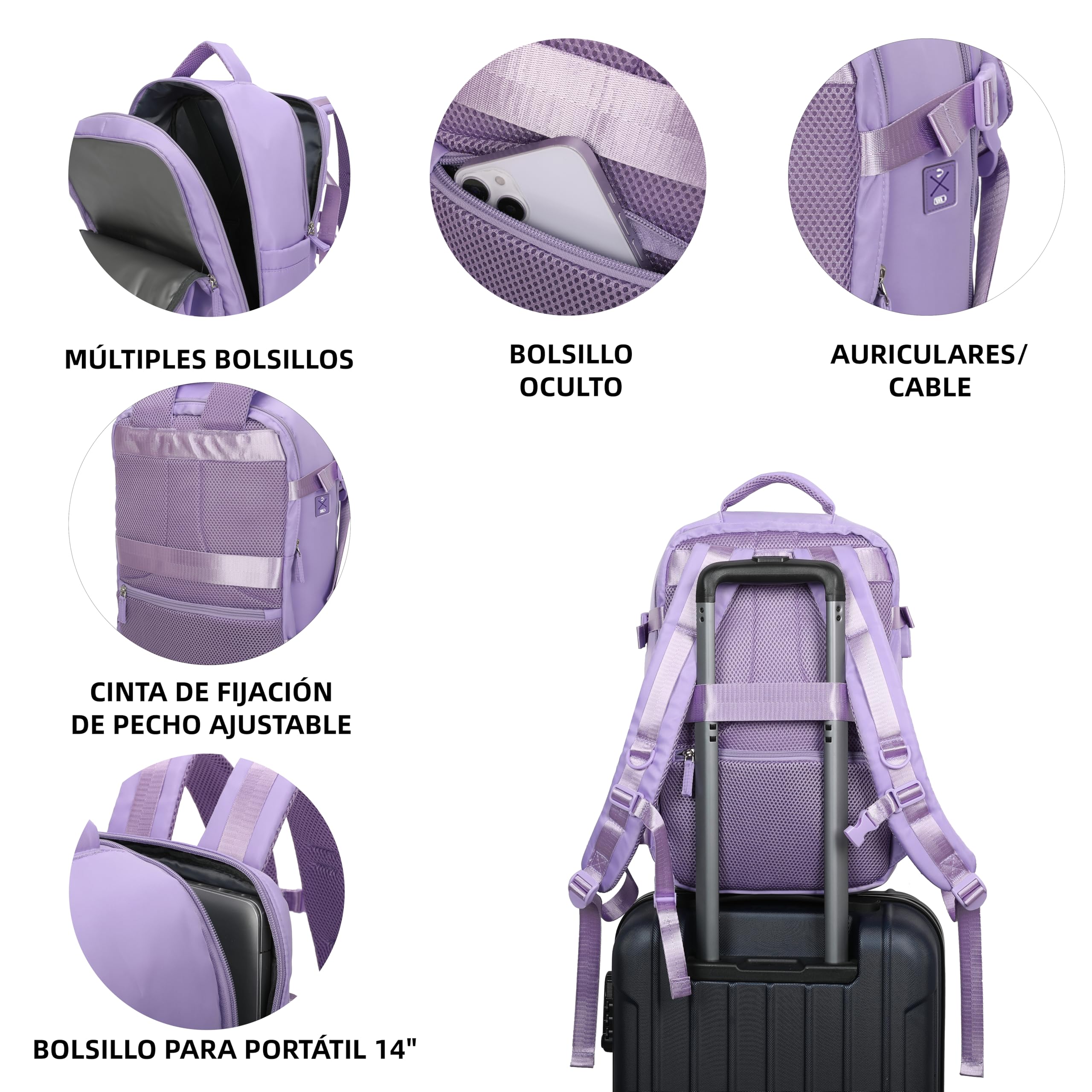 RAYKONG Mochila Cabina Ryanair 40x20x25cm 20L Impermeable Compatible Computadora Portátil 14 Pulgadas Puerto Carga Equipaje Mano Alta Resistencia
