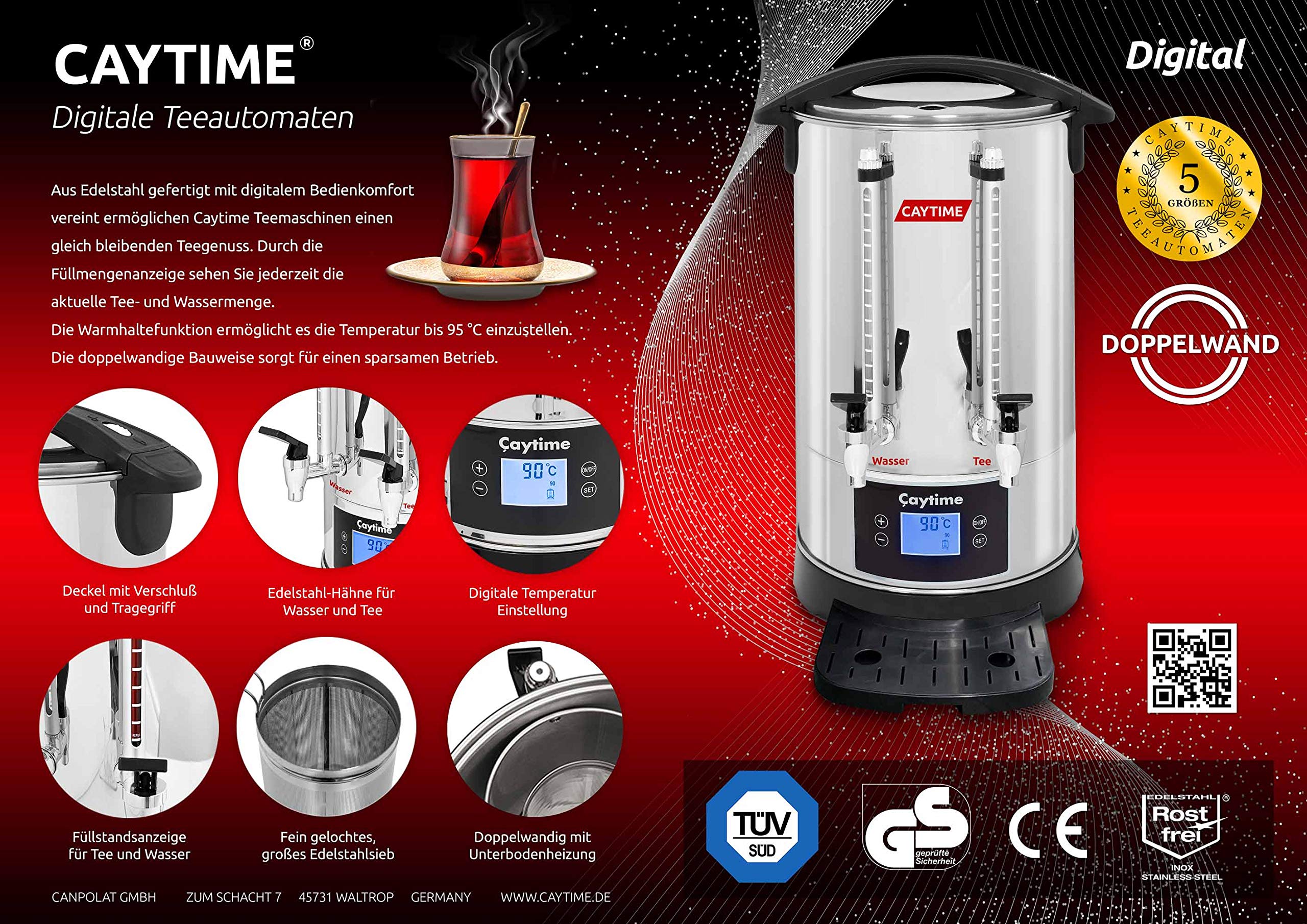 Teemaschine D12 - Digitaler Teeautomat, isoliert mit Doppelwand - Samowar, Semaver 12 Liter