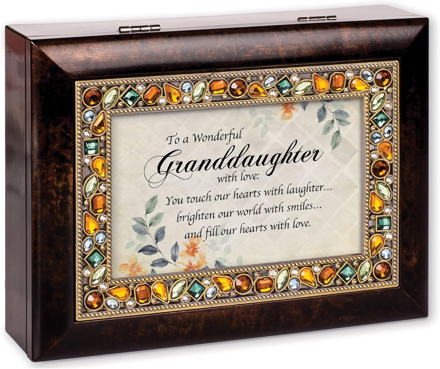 Cottage Garden Granddaughter World with Love Jeweled Amber Earth Tones Keepsake Music Box Plays You are My Sunshine