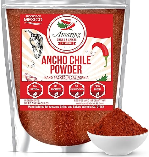 Ancho Chile Pepper en polvo molido (8 onzas), natural y premium. Ideal para recetas como topos mexicanos, salsas, guisos, salsas, carnes,