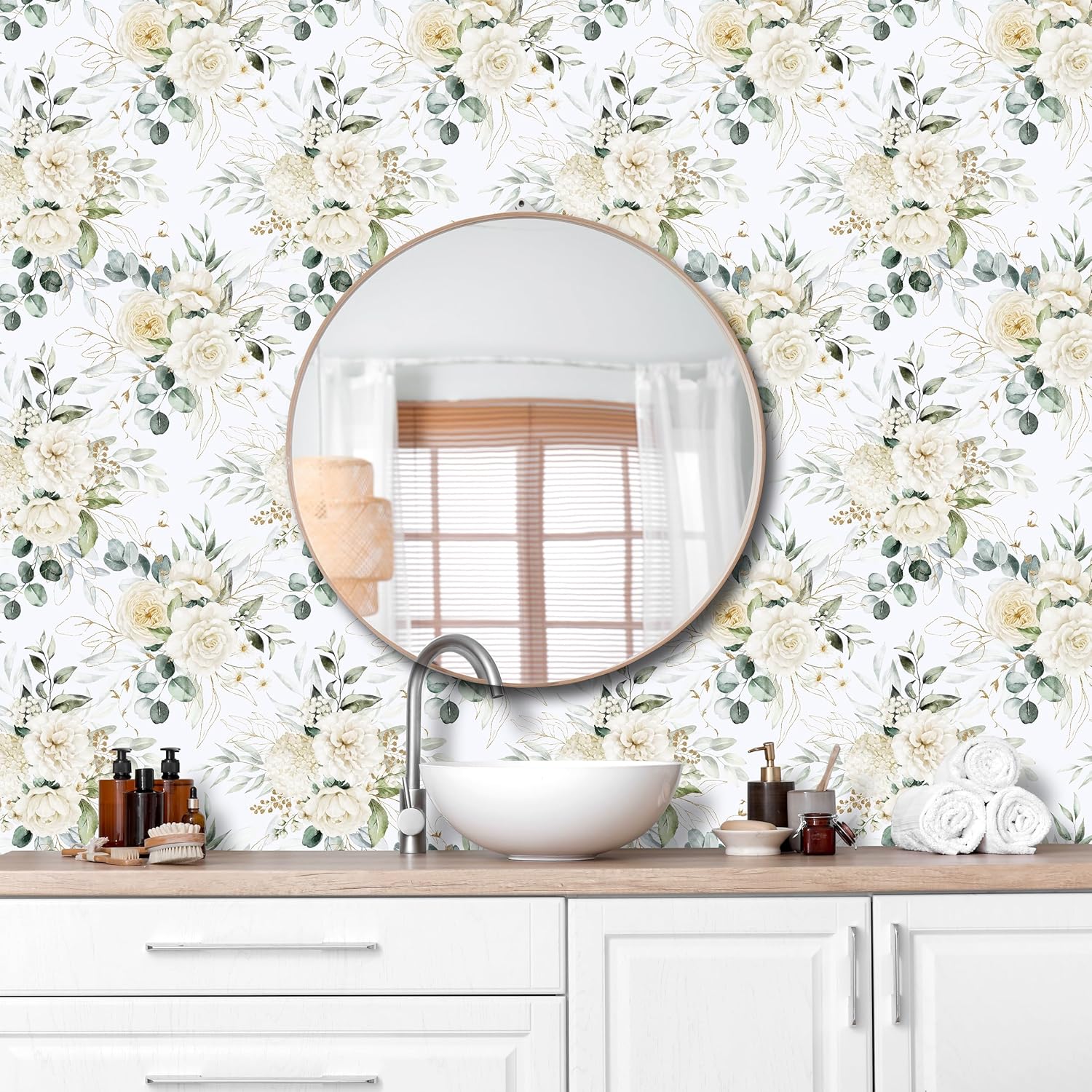 Peony Floral Peel and Stick Wallpaper 17.7"x160" Self Adhesive White Floral Wallpaper for Bedroom Wall Mural Botanical Wall Paper Removable Prepasted Flower Contact Paper for Shelves Drawers