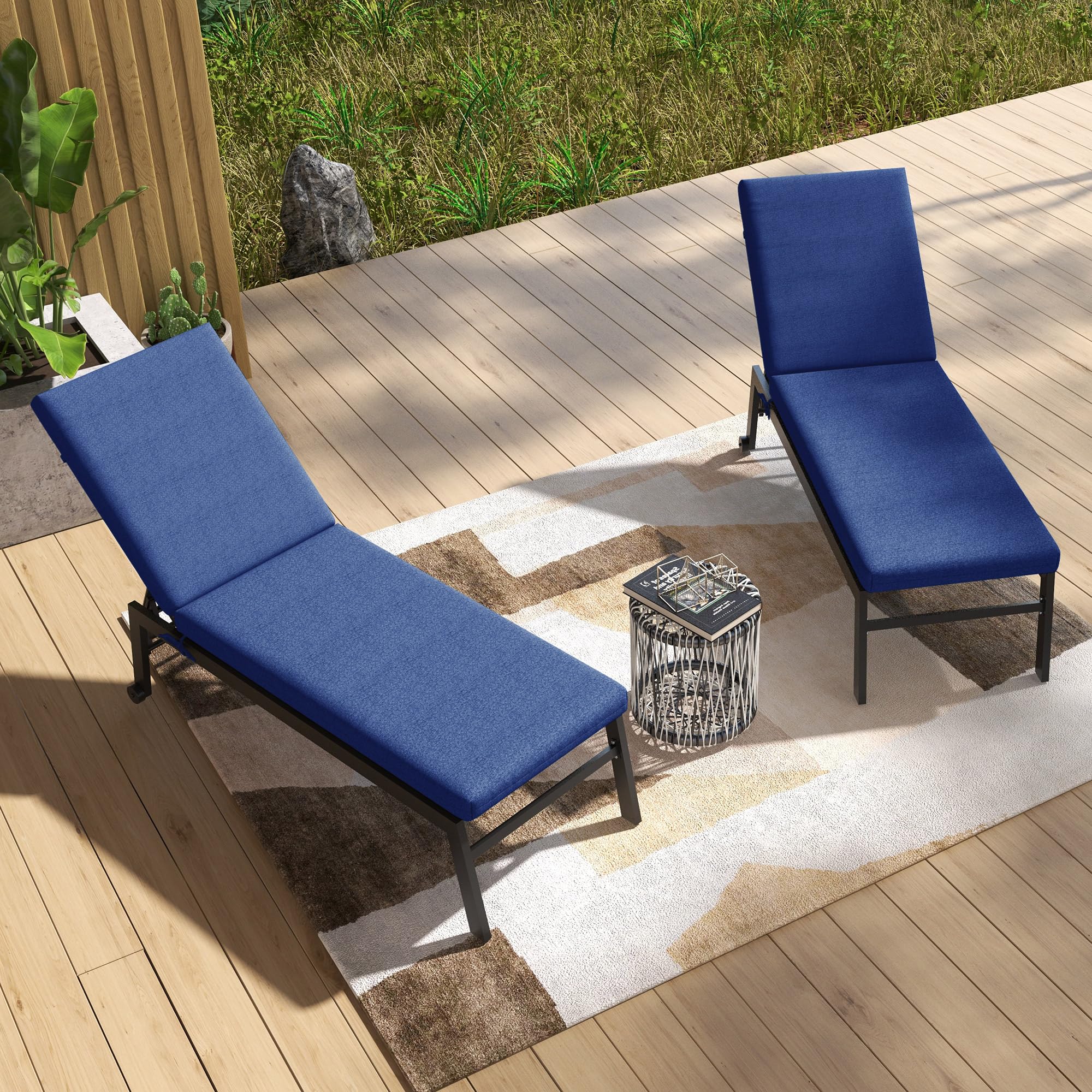 Outsunny Lot de 2 Matelas pour Chaise Longue transat Bain de Soleil avec Sangles d'attache pour Jardin dim. 190,5L x 58,4l x 7H cm Bleu