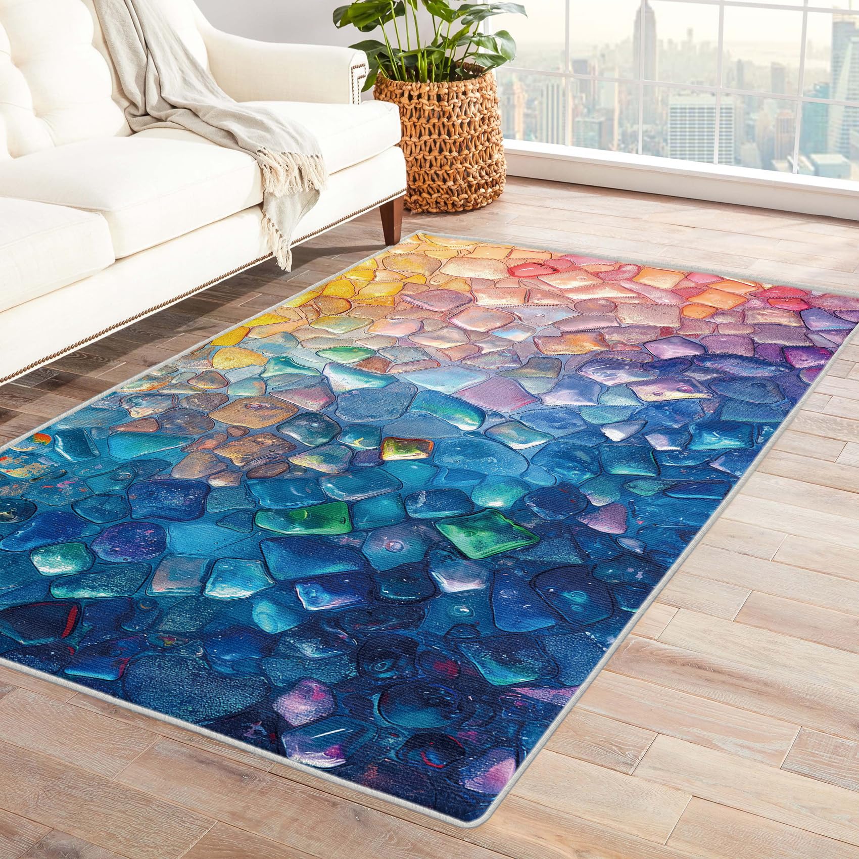 Amazon.com: Rainbow Stone Rug, Washable Multicolored Pebble Area