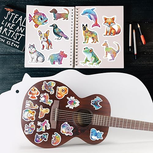 Miniatura 5 de Paquete de 100 calcomanías de animales lindos, calcomanías de animales con pintura de diamantes, calcomanías estéticas kawaii, calcomanías de vinilo