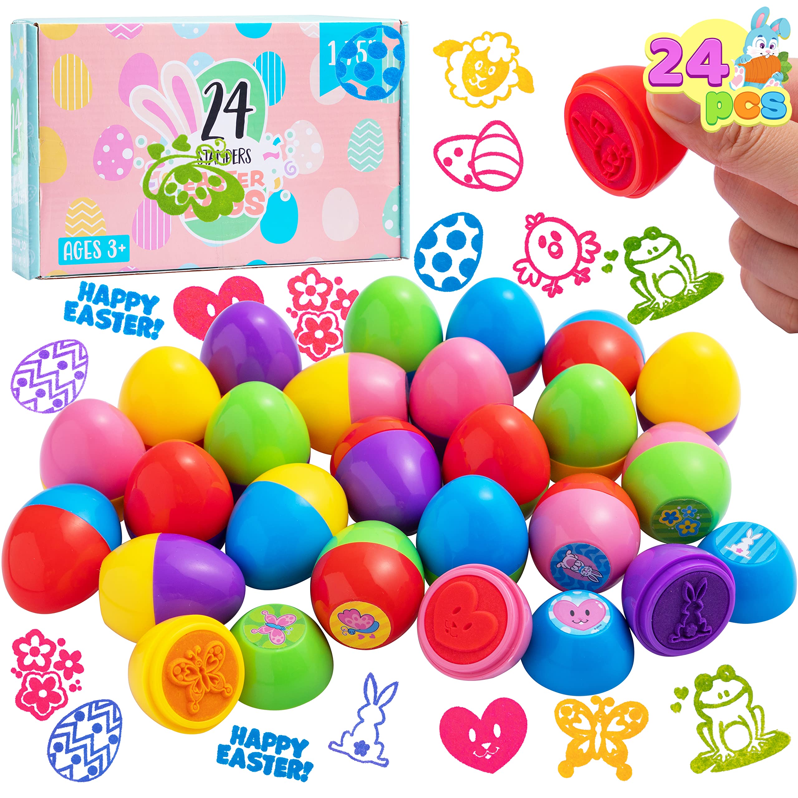 JOYIN 24 Pcs Easter Egg Stampers Toys for Easter Eggs Hunt Game, Basket Stuffers Fillers, Kids Gifts, Party Favor, Self Inking Stamp for Classroom