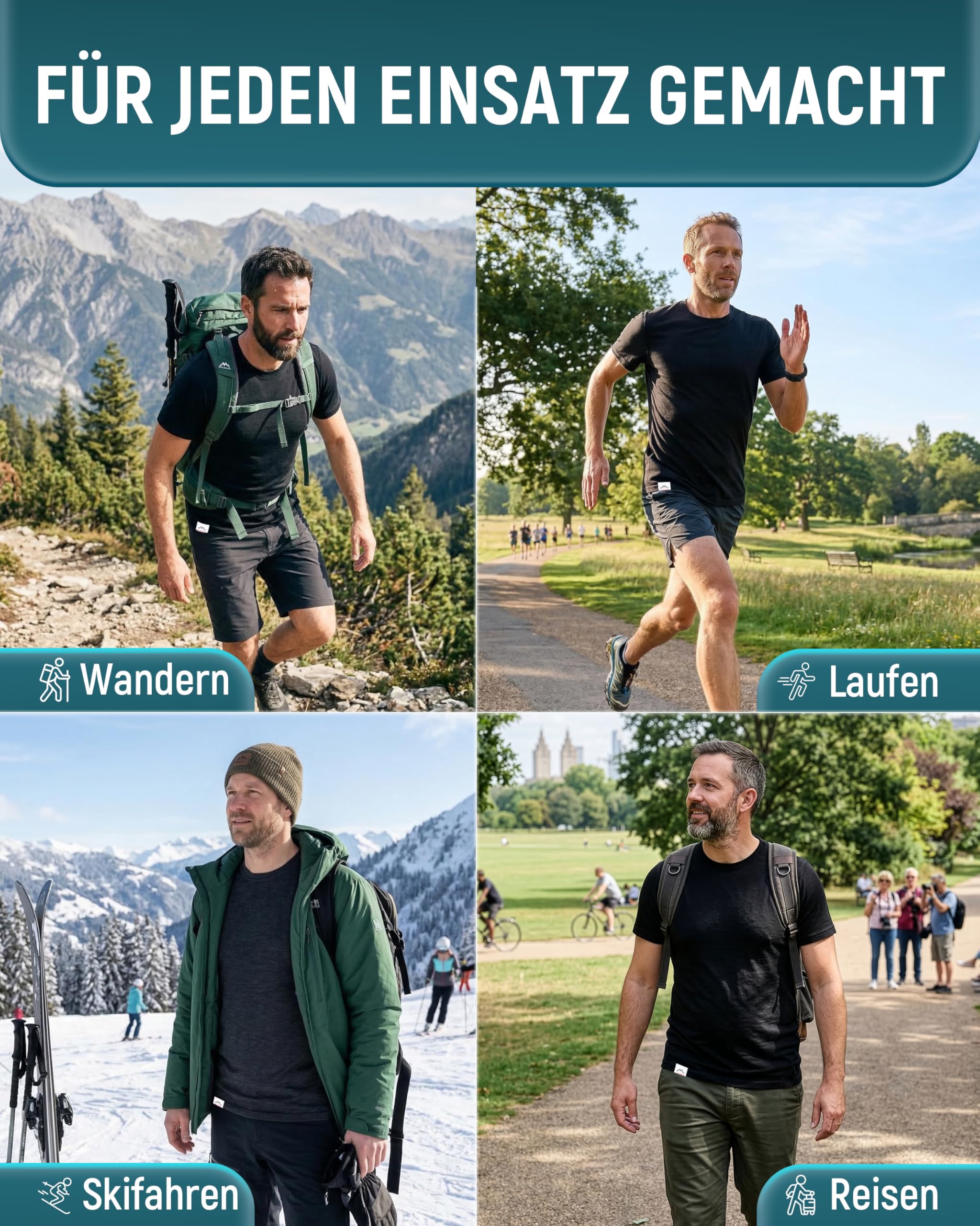Alpenwert® Merino Shirt Herren [Made IN Portugal] perfektes Wandershirt Wander Tshirt aus Merinowolle Tshirt für Sport, Outdoor, Funktionsshirt (DE/NL/SE/PL - S/M/L/XL - Grün/Grau/Navy Blau/Schwarz)