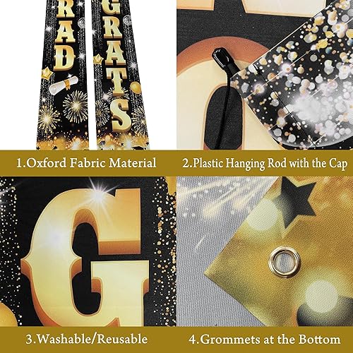 Miniatura 3 de KatchOn, Cartel de puerta de Congrats Grad  Grande 72 x 12 pulgadas, NO DIY  Banner de Congrats Grad dorado y negro, decoraciones de fiesta de