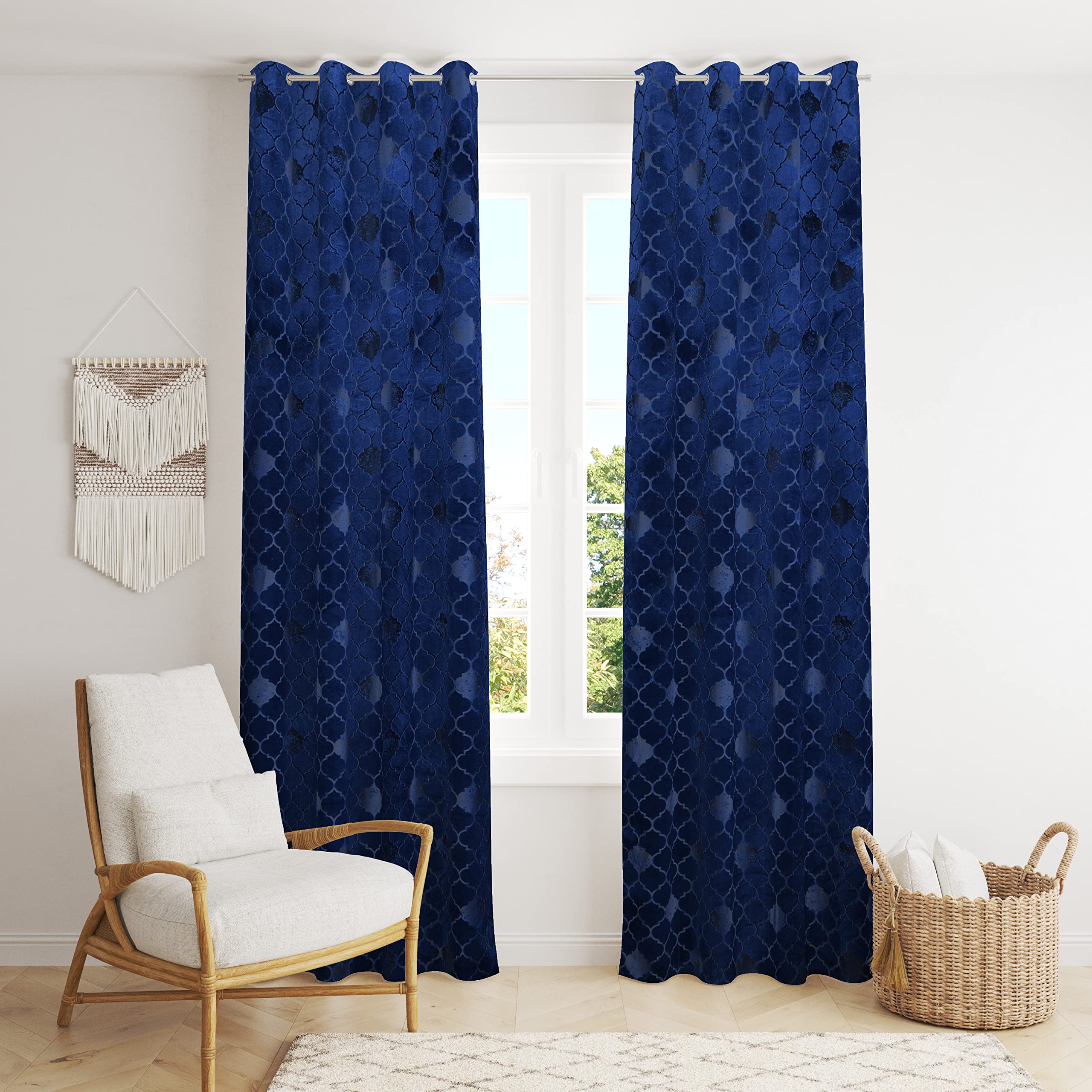 Embossed Velvet Room Darkening Curtain for Window 6 feet Long, Blue, Set of 1-image-43