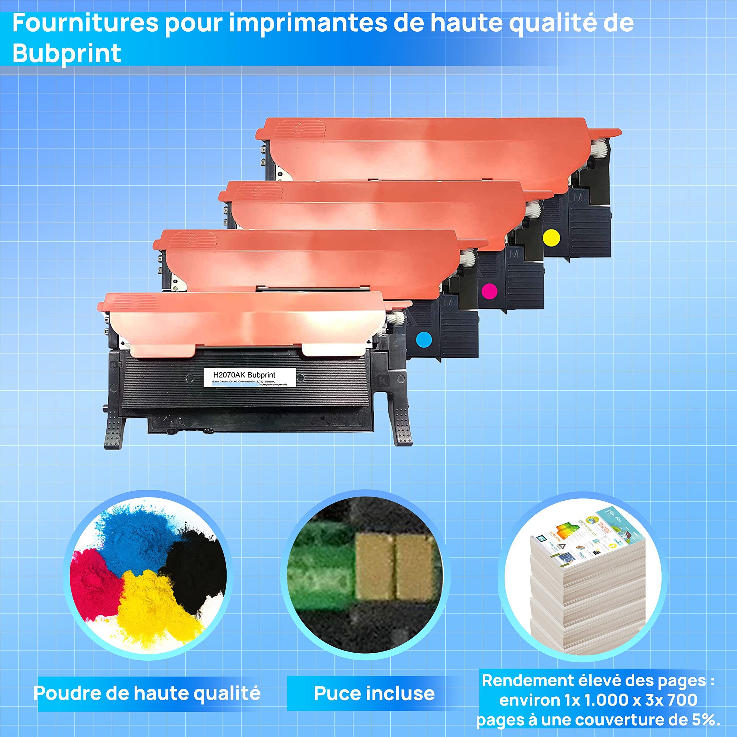 Bubprint Lot de 4 Toners compatibles avec HP 117A avec Puce