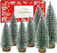 Vista 1 de 7 árboles de Navidad pequeños, cepillo para botellas, árboles de Navidad de sisal, nieve, árboles de pinos con base de madera, mesa de mesa, mini