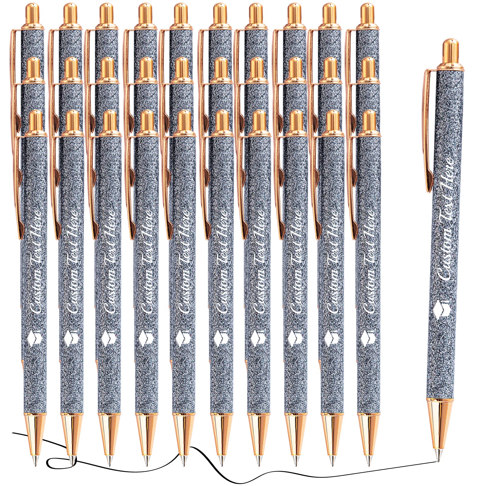 Aolun 30 Personalised Pens with Name Custom Glitter Pen Bulk Customised Retractable Ballpoint Pens with Text Message for Women Nurses Writing Birthday Business Graduation_Black Ink