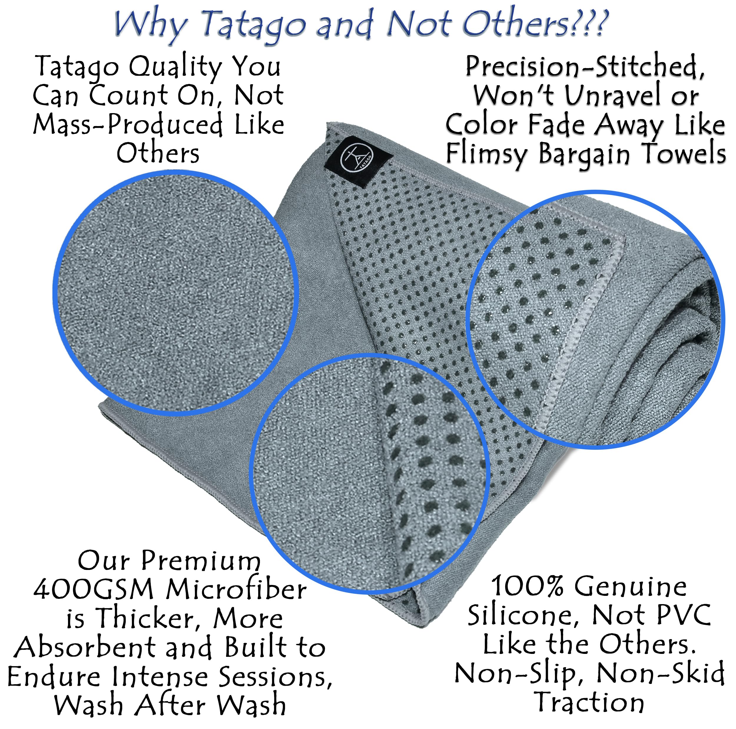 Tatago Toalla de yoga caliente antideslizante para yoga caliente (tapetes de 72-84 pulgadas). Nuestra toalla de yoga caliente antideslizante de silicona y mezcla de microfibra absorbente te da más