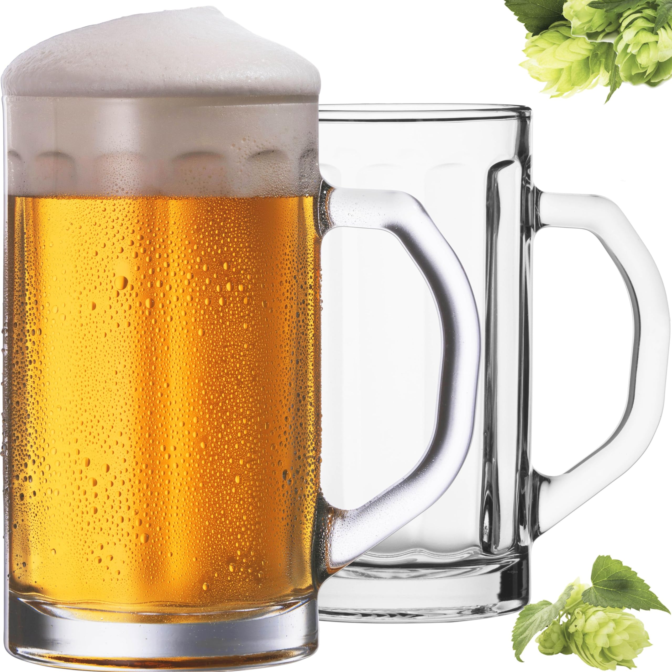 PLATINUX Zestaw 2-częściowy kufel do piwa z uchwytem ze szkła, 500 ml (maks. 650 ml), kufel do piwa o pojemności 0,6 l